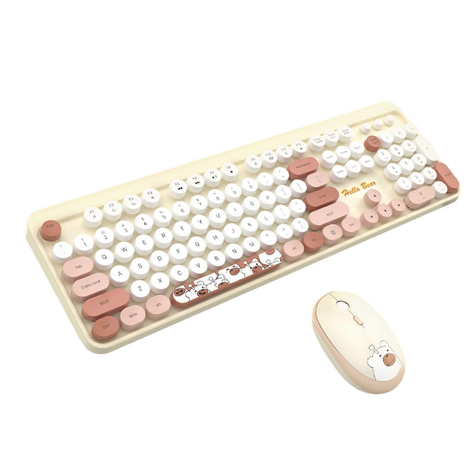 Hello Bear Keyboard And Mouse Set Wireless 2.4G Cute Gaming For PC Laptop Computer Notebook Gamer Office Gifts Yellow