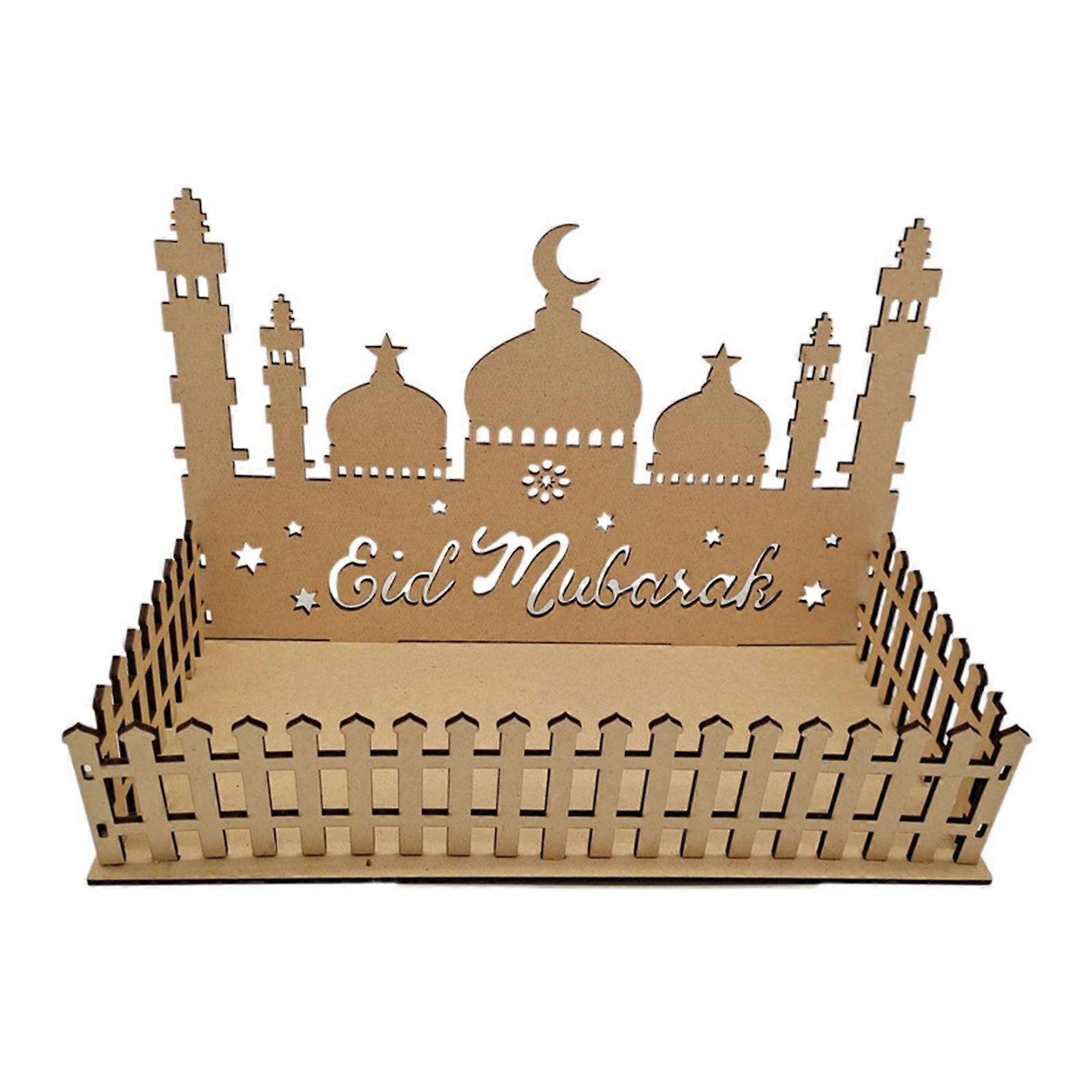 Wood Eid Storage Tray Multipurpose Organization Container Accessory for Cake Cupcake Dessert Ramadan Decoration