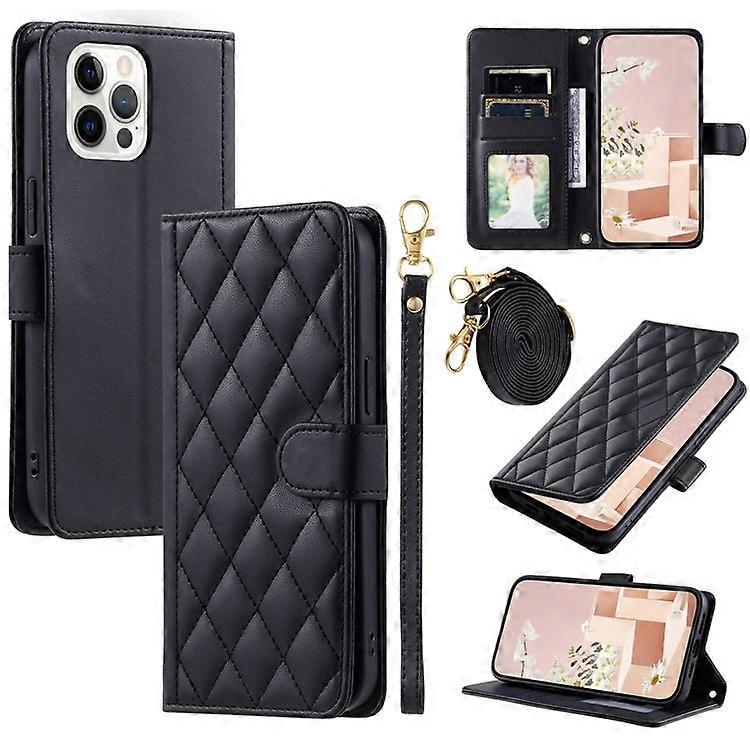 Compatible For iPhone 12 Pro Max Case Rhombus Grid PU Leather Wallet Phone Stand Cover