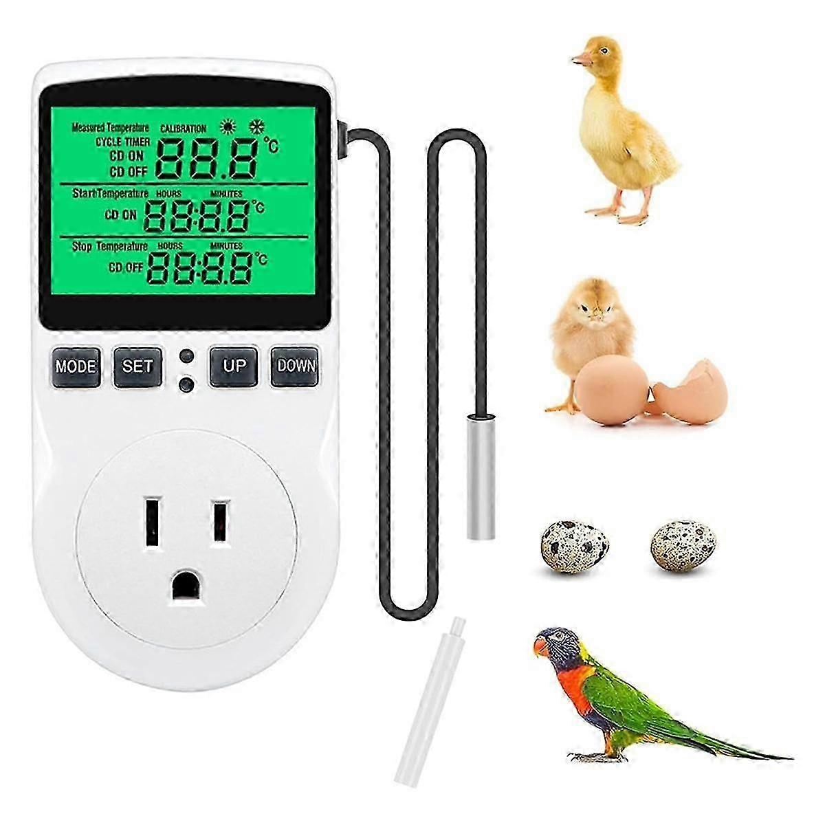Digital Temperature Controller, Backlit LCD Screen Thermostat Heating Cooling Outlet Plug for Repti