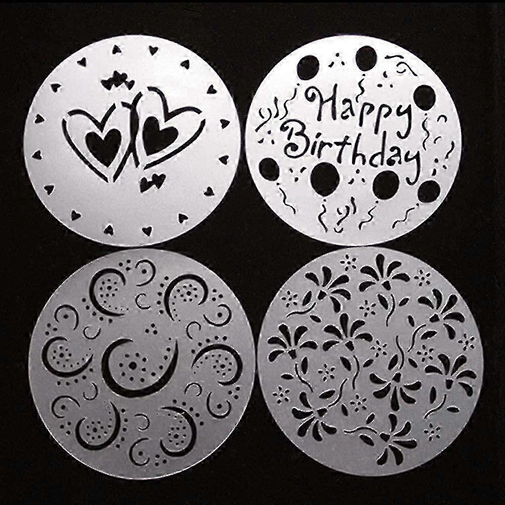 4-in-1 Reusable Cake Decorating Stencils Floral Spray Design Plastic Baking Templates for Cookies Pastry, 20cm Diameter