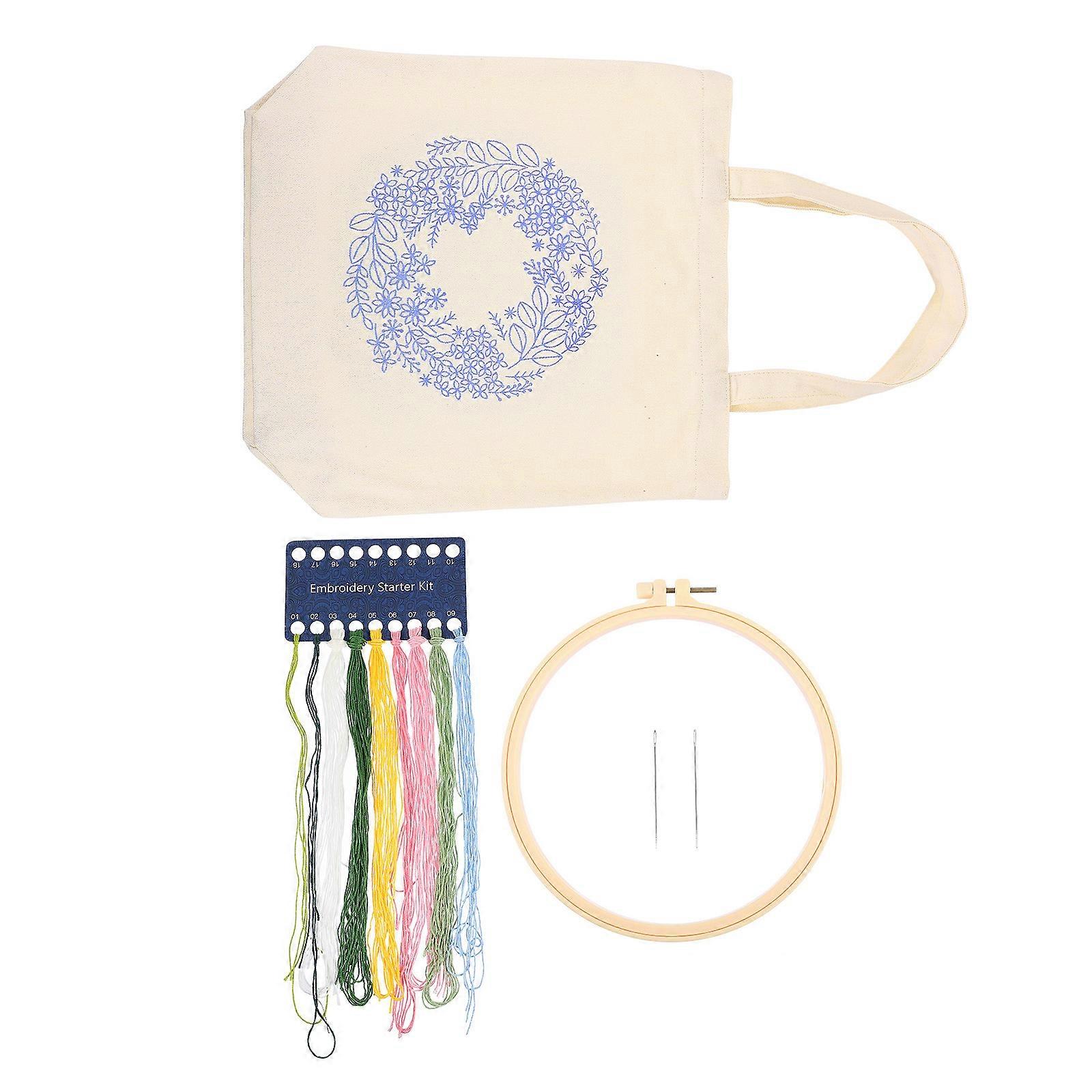 Canvas Tote Bag Embroidery Kit Diy For Daily Use Rectangular Assorted Color 1Set