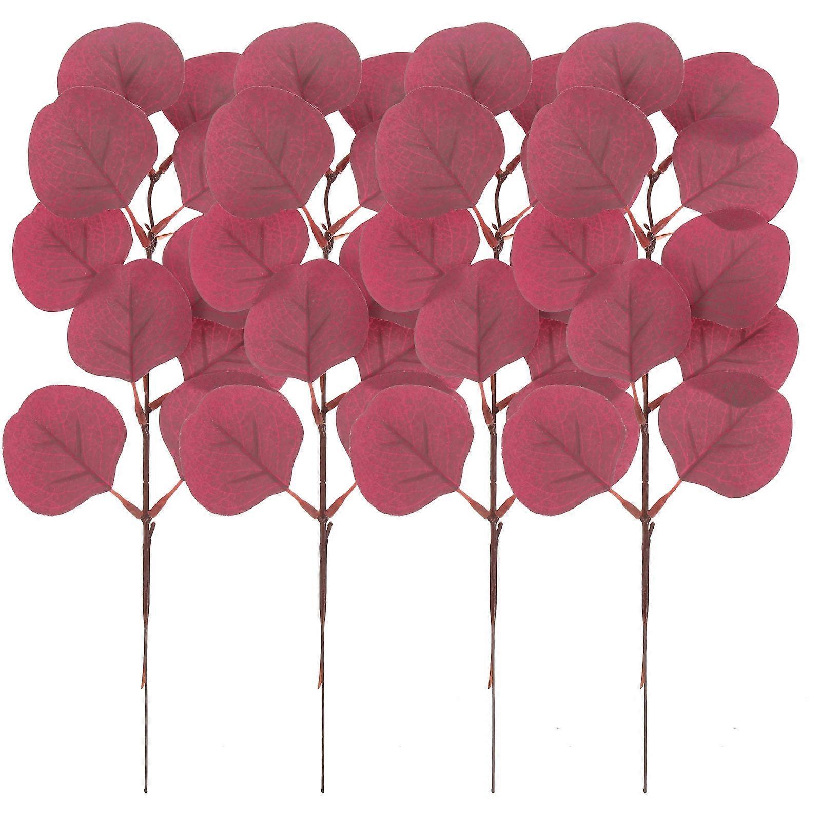 Fake Eucalyptus Stems Artificial Eucalyptus Leaves Dark Red 33x12cm Decorative Home Decoration 4Pcs