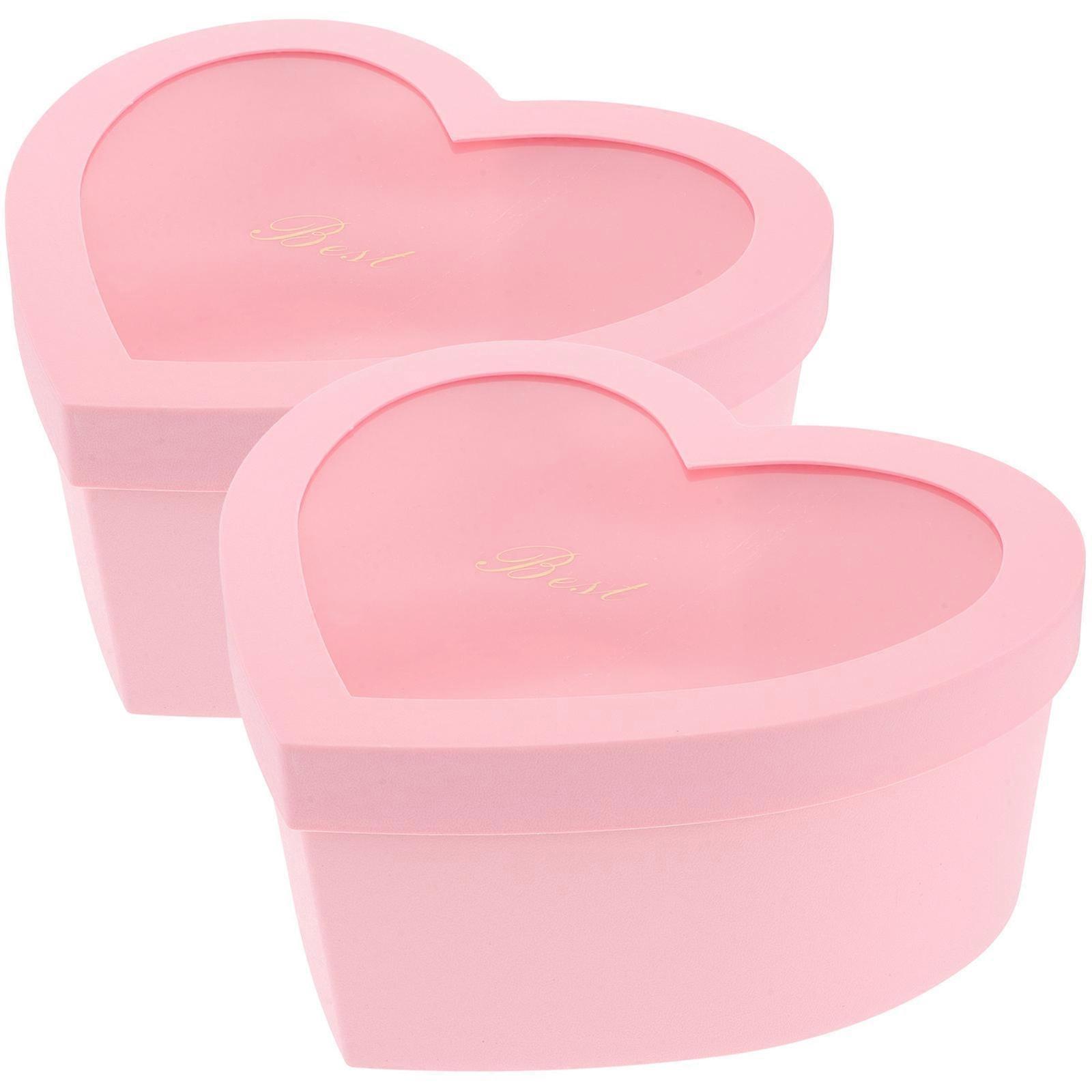 present Box Heart Shaped Flower Bouquet Packaging Pink Plastic Decorative Storage 2Pcs