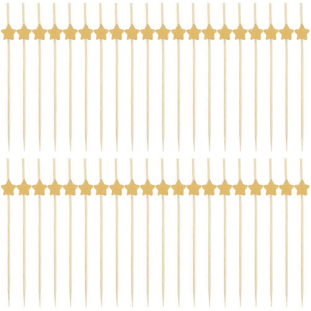 Fruit Sticks Skewers Star Toothpicks Golden Portable Events Food Garnishing 12.00X1.20X0.50CM 200Pcs