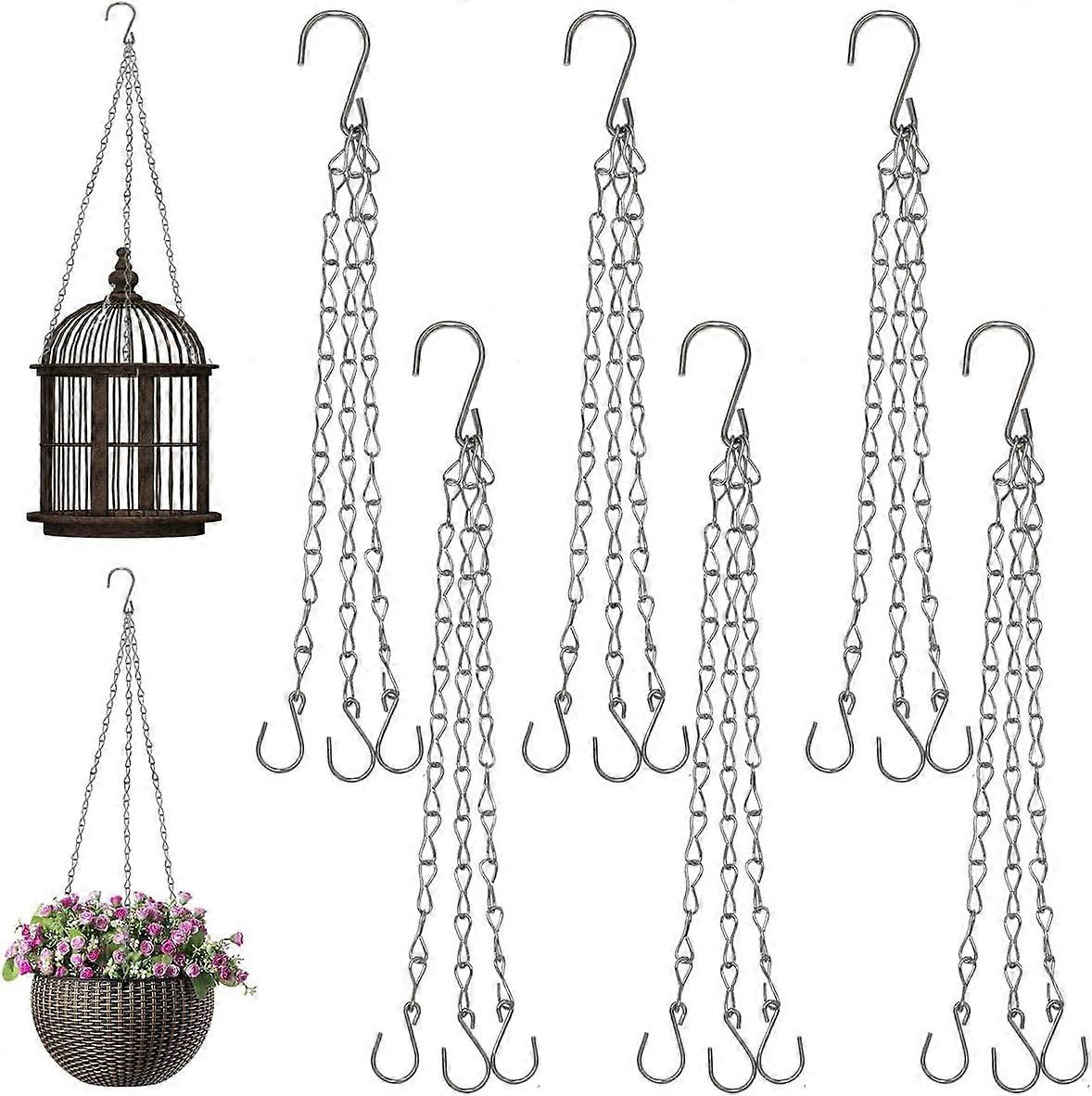 Set of 6 Metal Chain Hanging Planters with S-Hooks