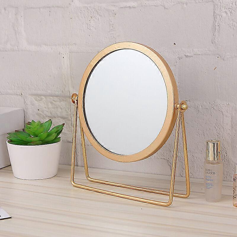360° Round Retro Makeup Mirror - Adjustable Rotating Table Mirror Metal Frame Dressing Table Small Standing Mirror MODOU