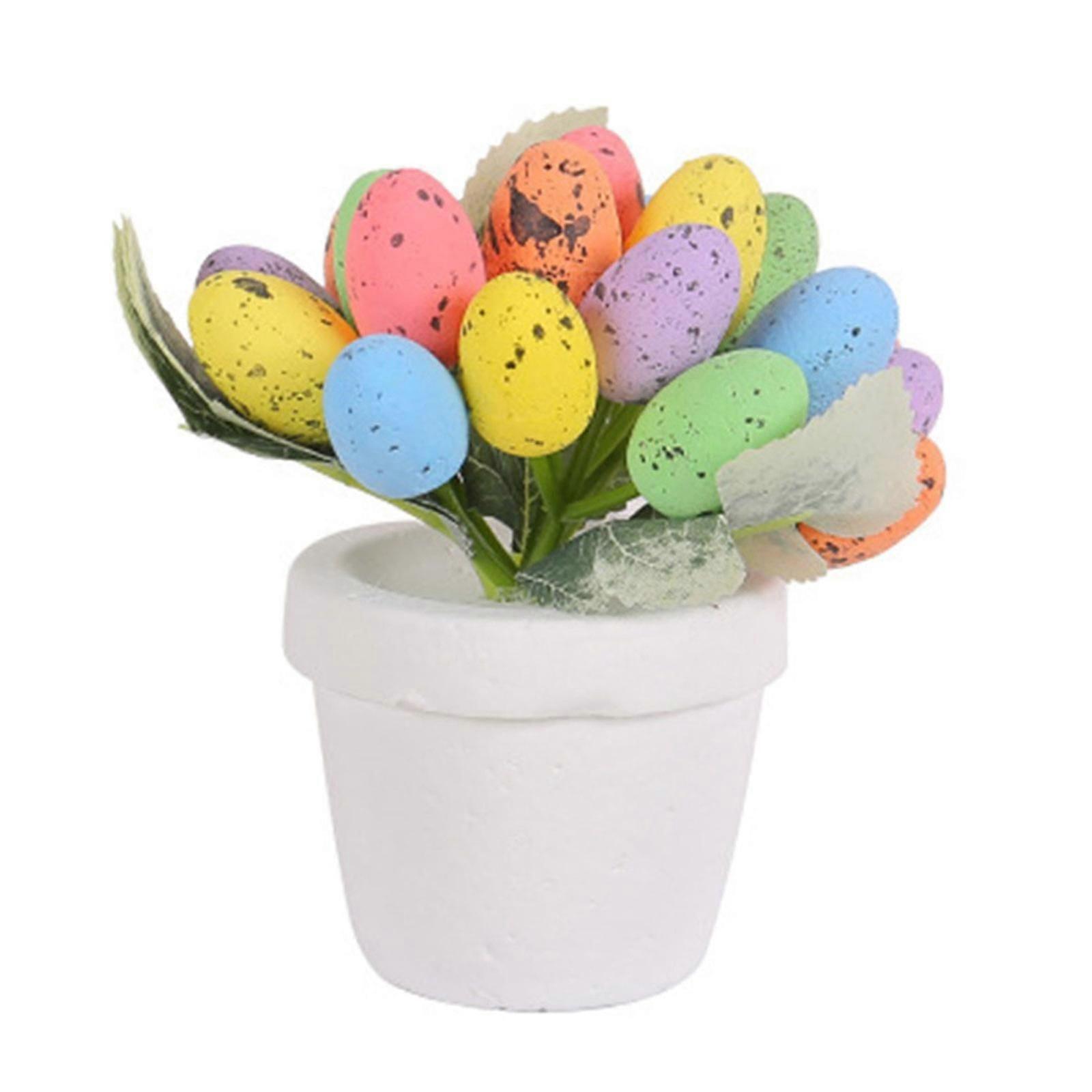 Realistic Spotted Pattern Potted Easter Tree Tabletop Easter Plant Decoration With Multicolour Foam Eggs