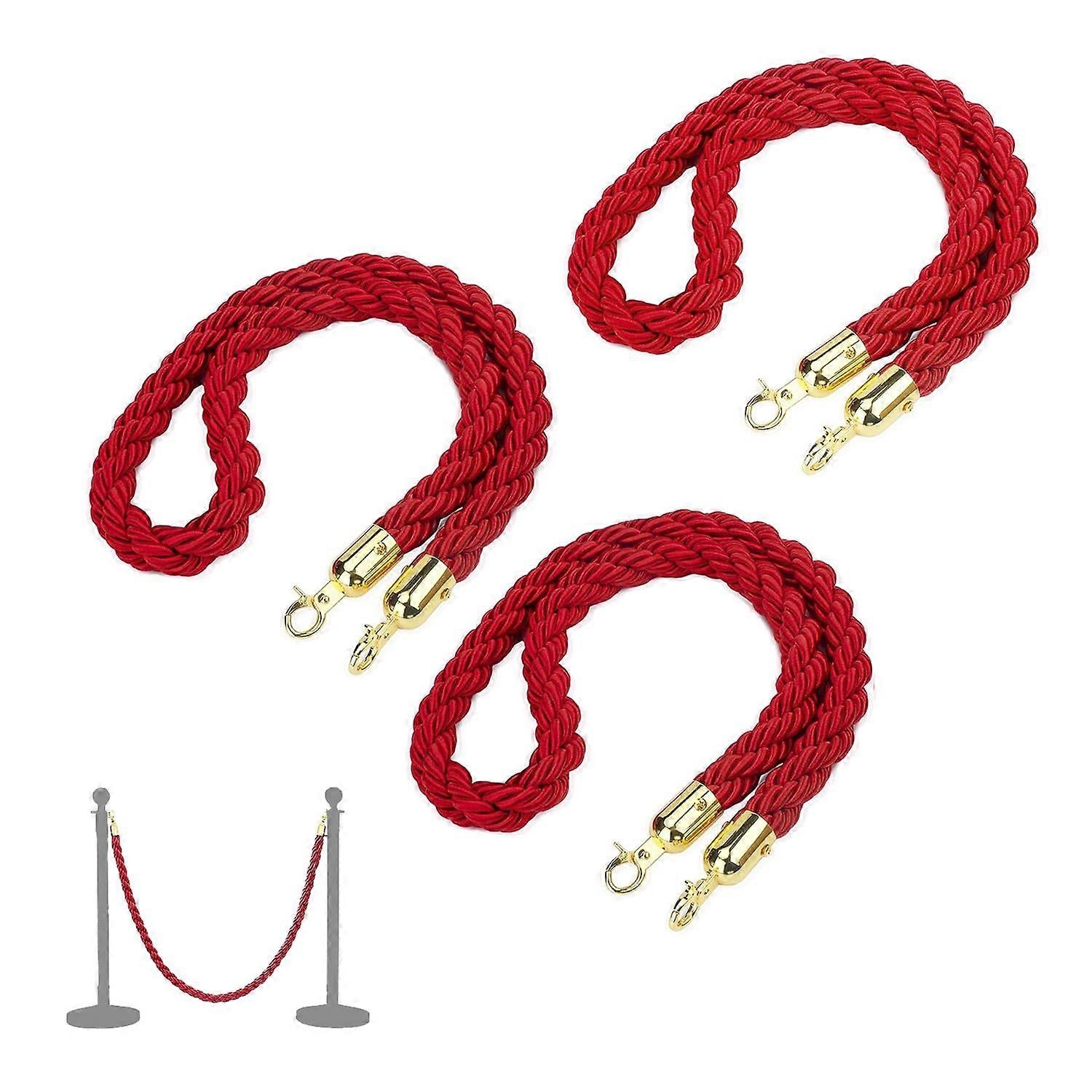 Absperrseile 4 Stck rote Hanfseile fr Motorshows, robuste Seile 0,5 m/1 m/1,4 m – goldene Haken