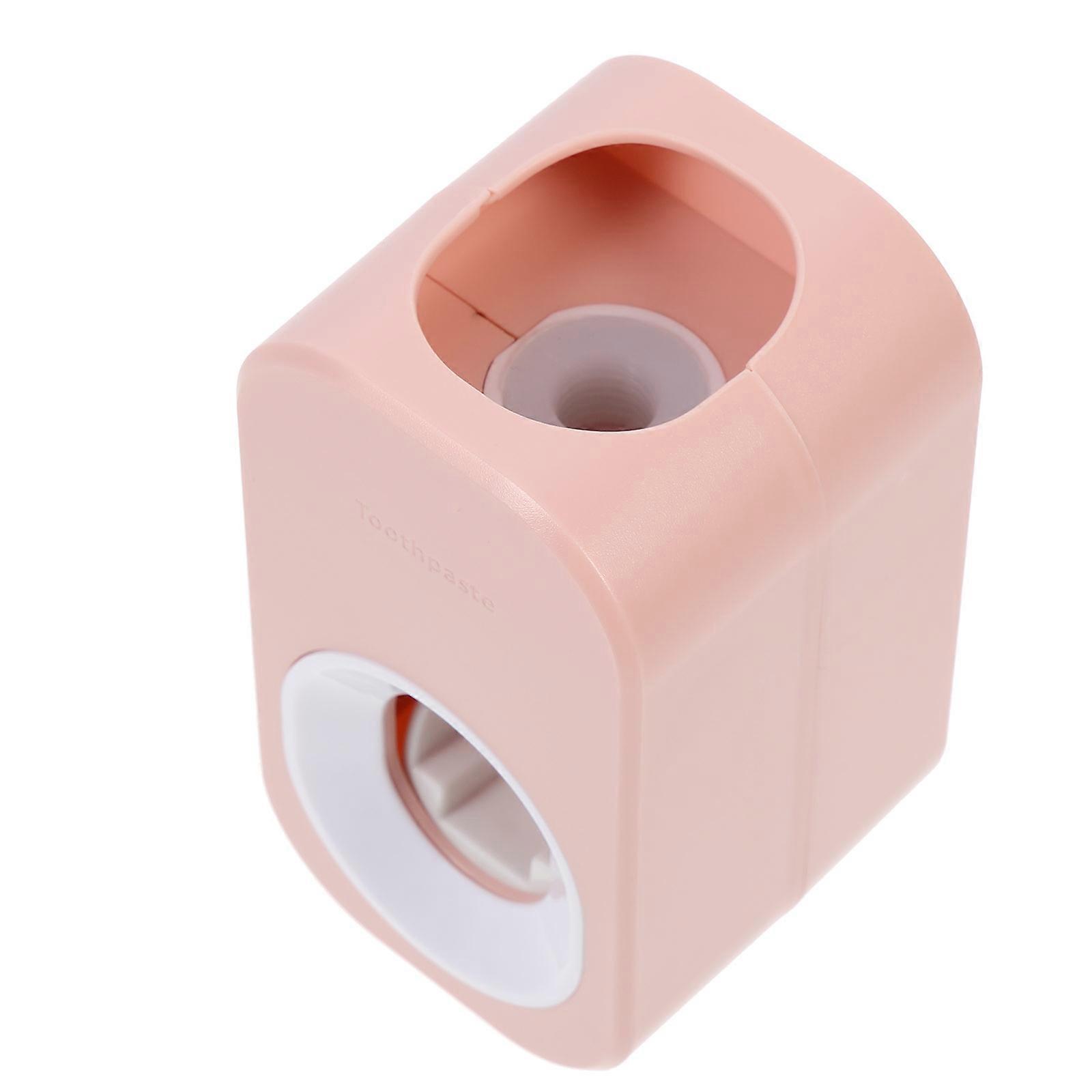 Automatic Toothpaste Squeezer Roller for Tube Dispensing, Space Saving Plastic Paste Dispenser Holder, Pink