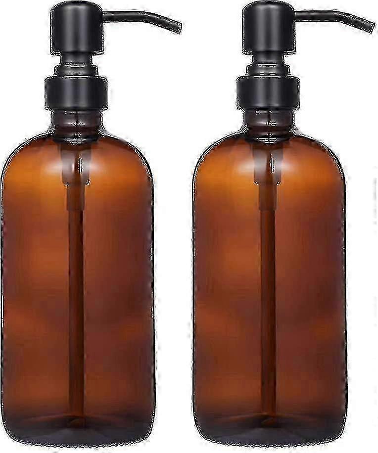 2 Pack Thick Amber Glass Pint Jar Soap Dispenser