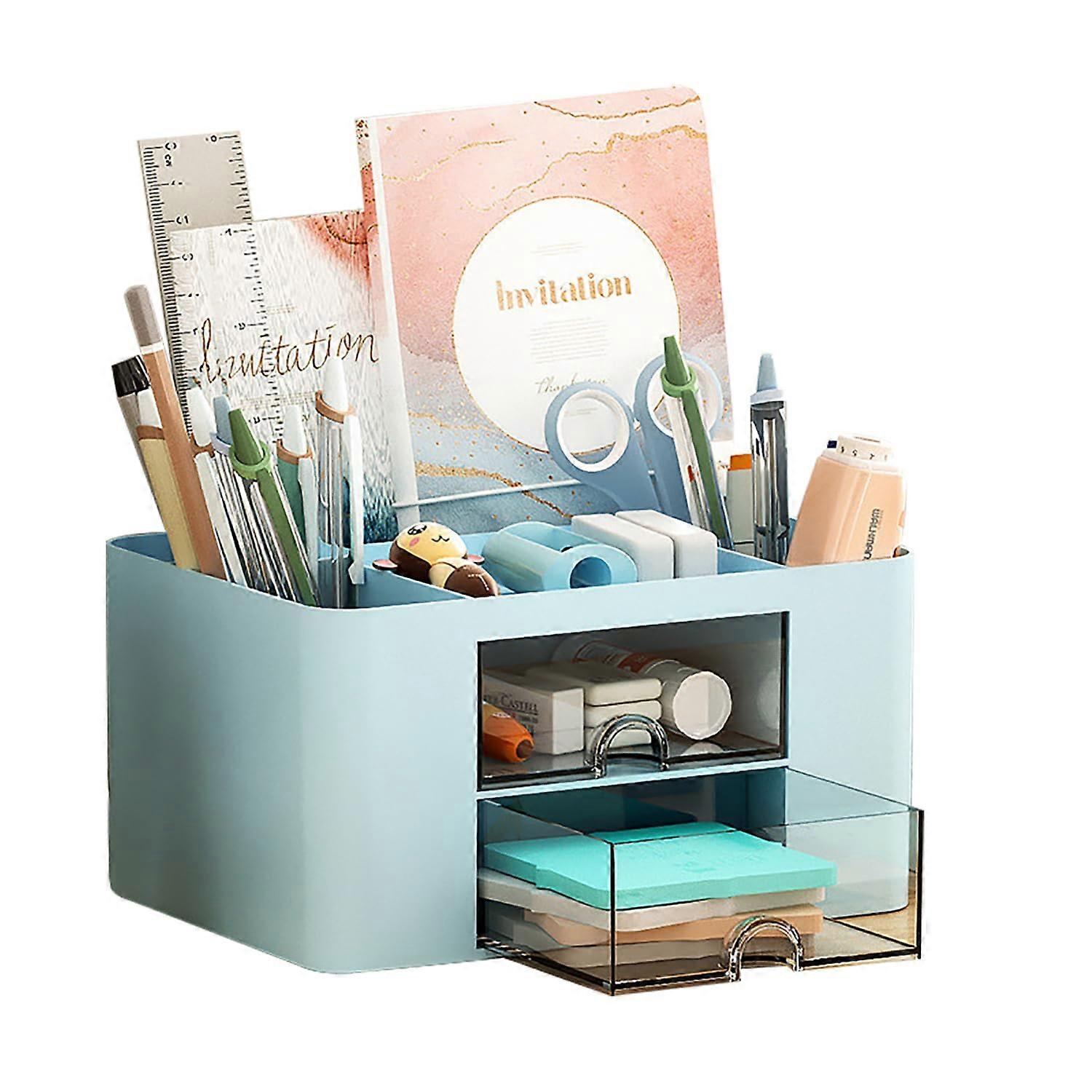 Multifunctional Desk Organizer Pen Holder  Efficient Space Saving 7 Compartments Office Organizer Plastic with Drawer Desk Organizer Ref: 5092