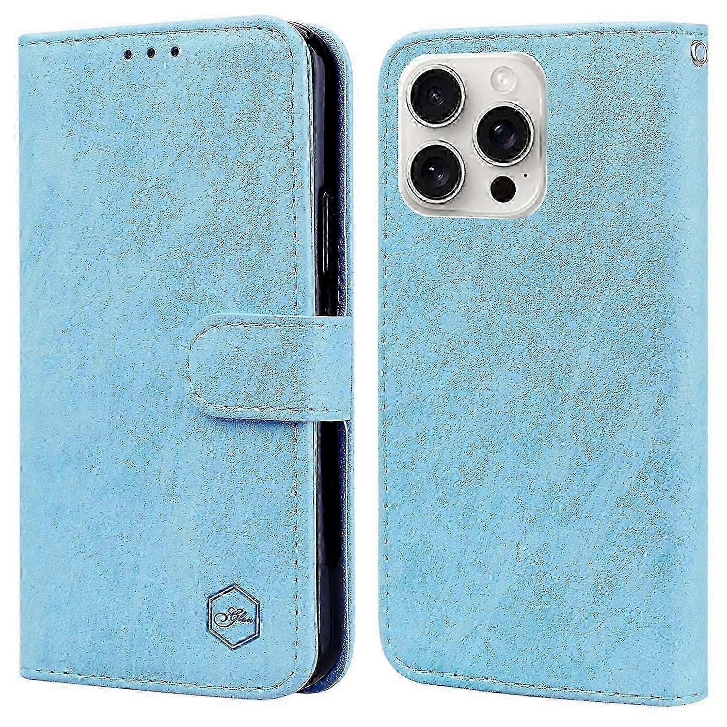 Solid Color Leather Folding Stand Wallet Phone Cover Compatible with Certain Brands - Dark Blue