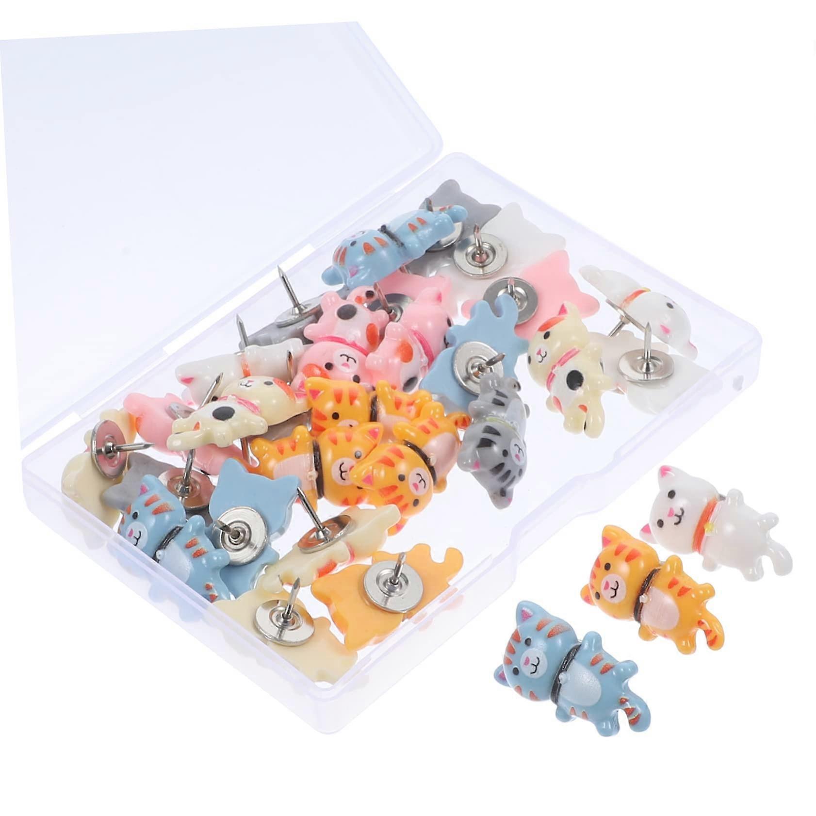 30 Pieces Decorative Cat Push Pins, Thumb Tacks for Cork Board Bulletin Board, Easy to Use for Photos and Notes with Pins