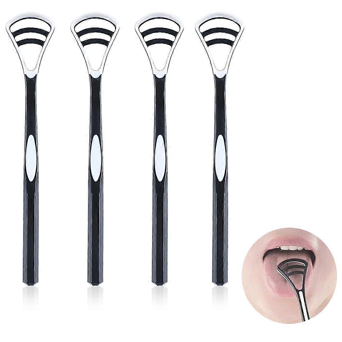 Tongue Scraper Set of 4, Double-Sided Tongue Cleaners for Bad Breath, Effective Tongue Brush and Plaque Removal