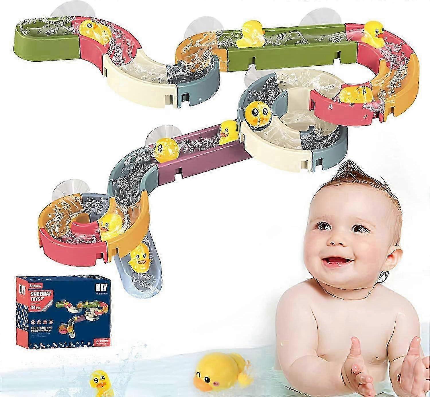 Ensemble de jouets de bain Water Ball Track pour enfants - Toboggan mural pour les tout-petits 3 ans et +, 34-66 pièces, 50 % de réduction