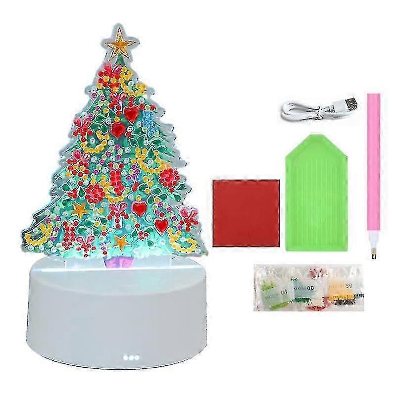 1 Set Diamond Painting Lamp Charming Snowmen Bells Trees Design Christmas LED Light for Festive Table