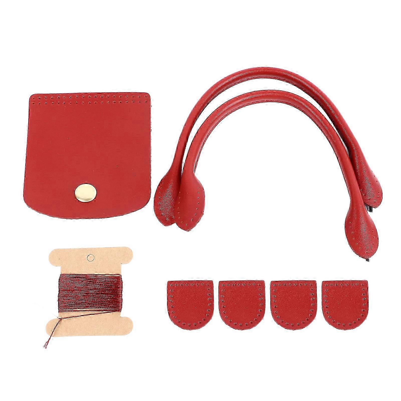 DIY Fashionable Handbag Handle with Flip Cover Zipper Stopper for Purse Making Supplies in Red Split Leather
