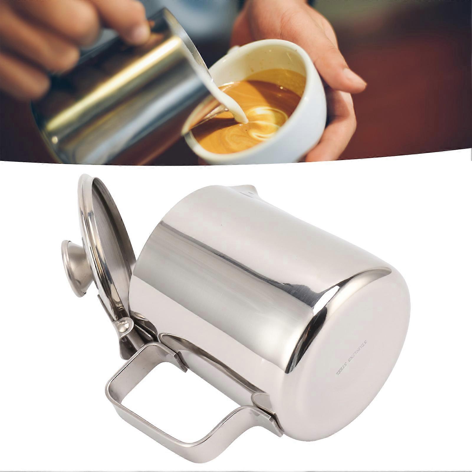 Stainless Steel Milk Frothing Pitcher Cappuccino Pitcher Coffee Foam Container With Lid 600ml