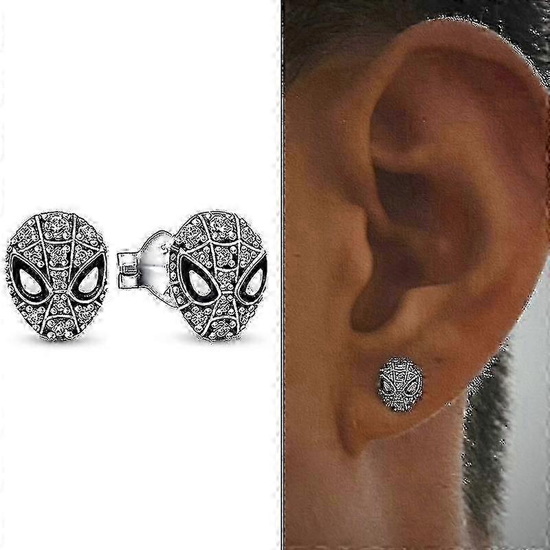 Spiderman Mask Pave Stud Orecchini In Stock Ora 925 Sterling Orecchini in Argento Cool Style Statement Gioielli Maschio Femmina
