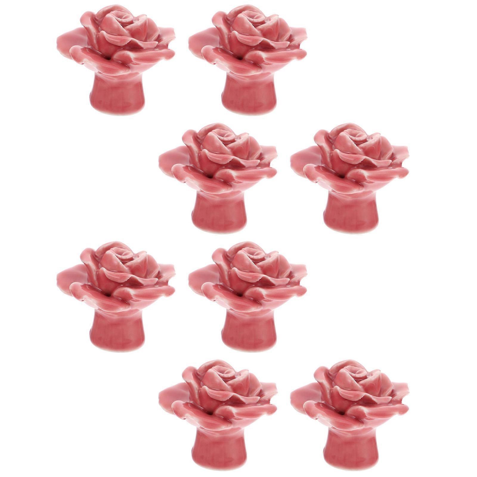 8 Retro Pink Ceramic Rose Door Knobs for Home Use Durable and Elegant Fits Most Cabinets