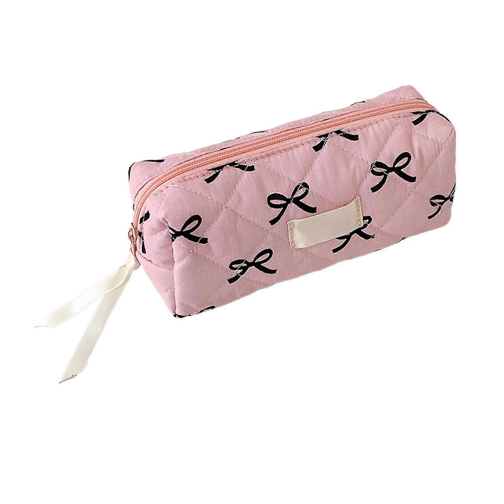 Pencil case with bow – multifunctional zippered pencil case, portable cosmetic bag