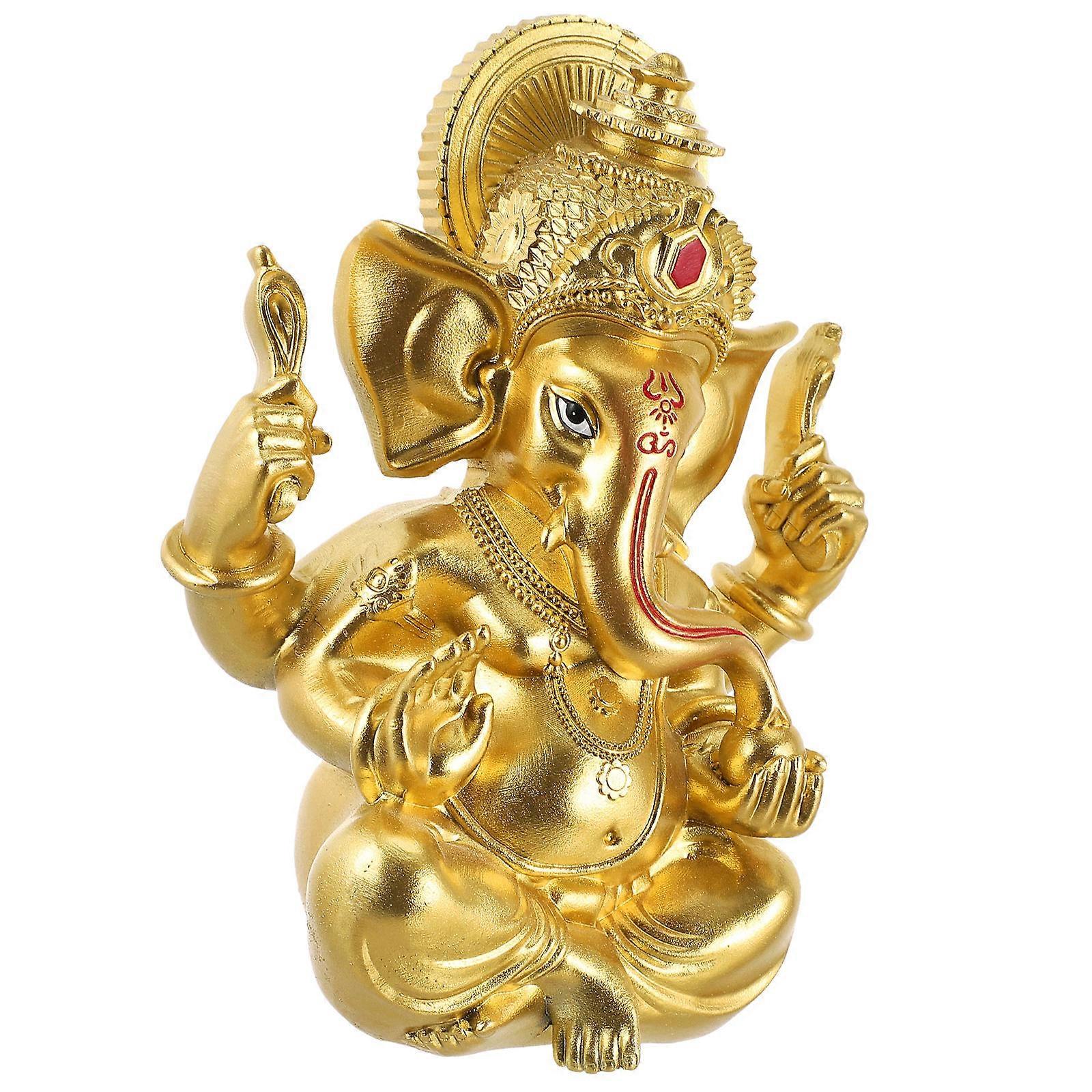 Ganpati Statue Resin Elephant Buddha Blessing Symbol Religious Style Office Desk 1Set