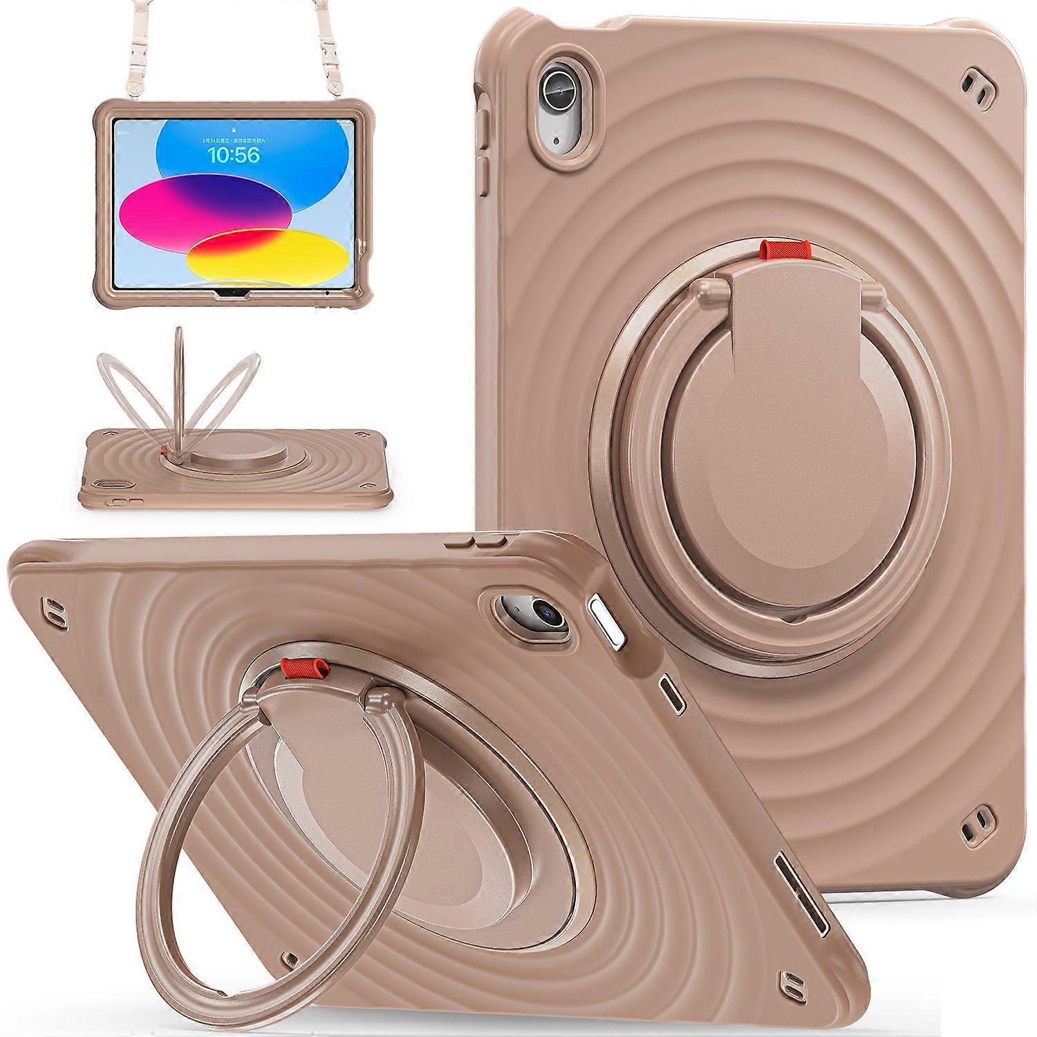 For iPad (2025) 10.9 (2022) Case Handle Kickstand PC+Silicone+TPU Tablet Cover with Shoulder Strap -