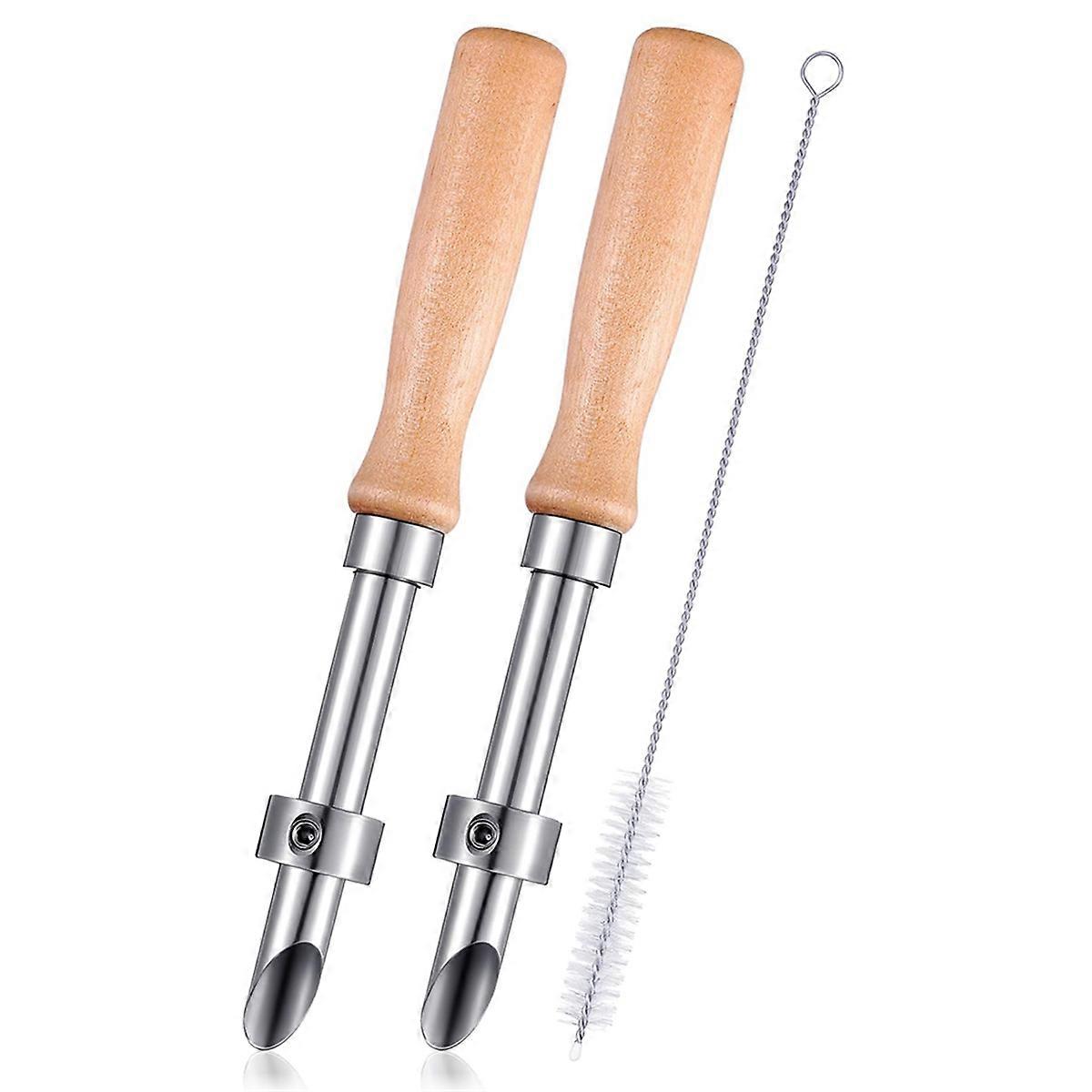 2 Pack Straw Puncher for Plastic Lids Lemonade Cup Stainless Steel Straw Hole Puncher with Wooden H