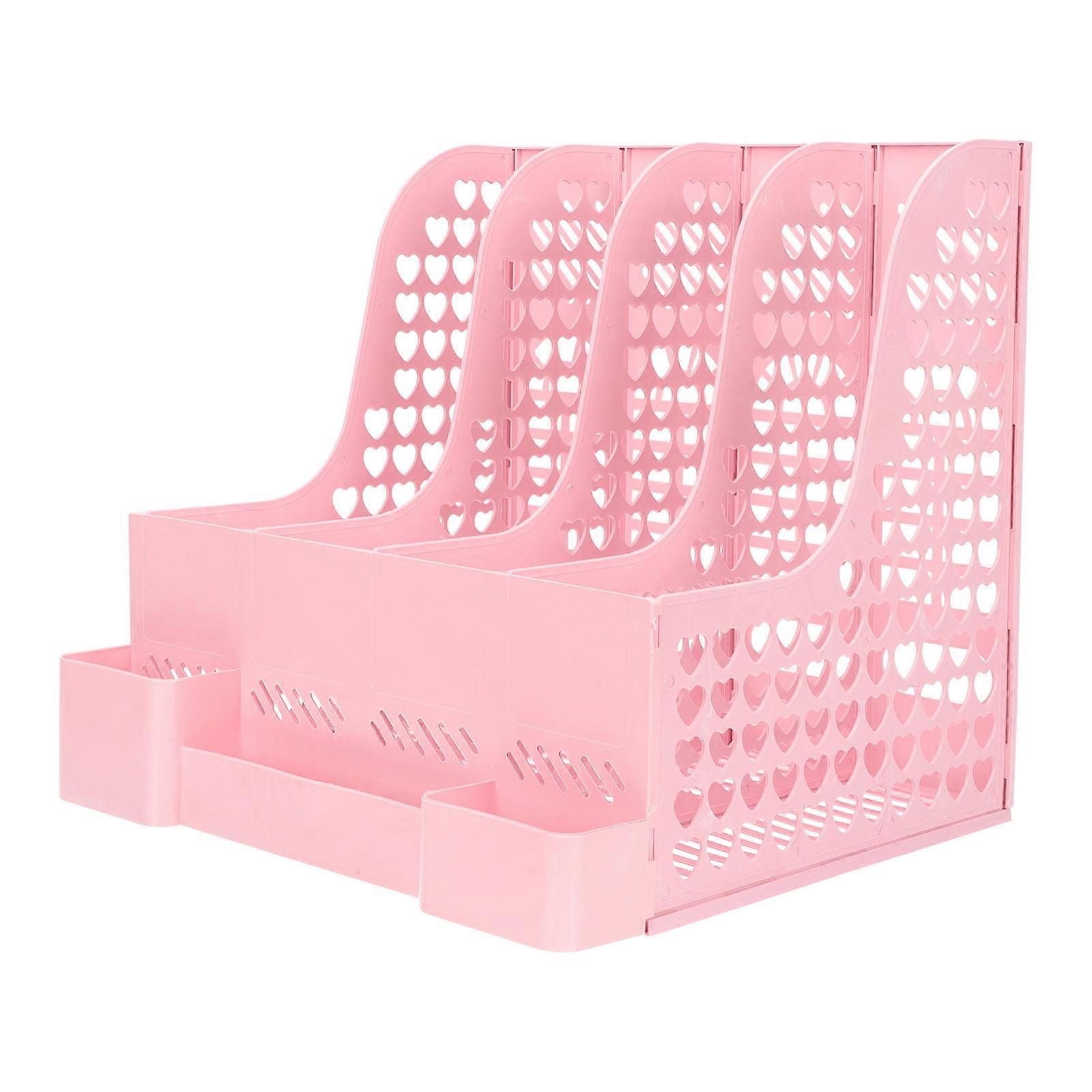 Stylish Large Capacity Desktop File Organizer for Office Home Multi Function Document Holder for Papers, Folders, Mail, Catalogs, Magazines (Pink)