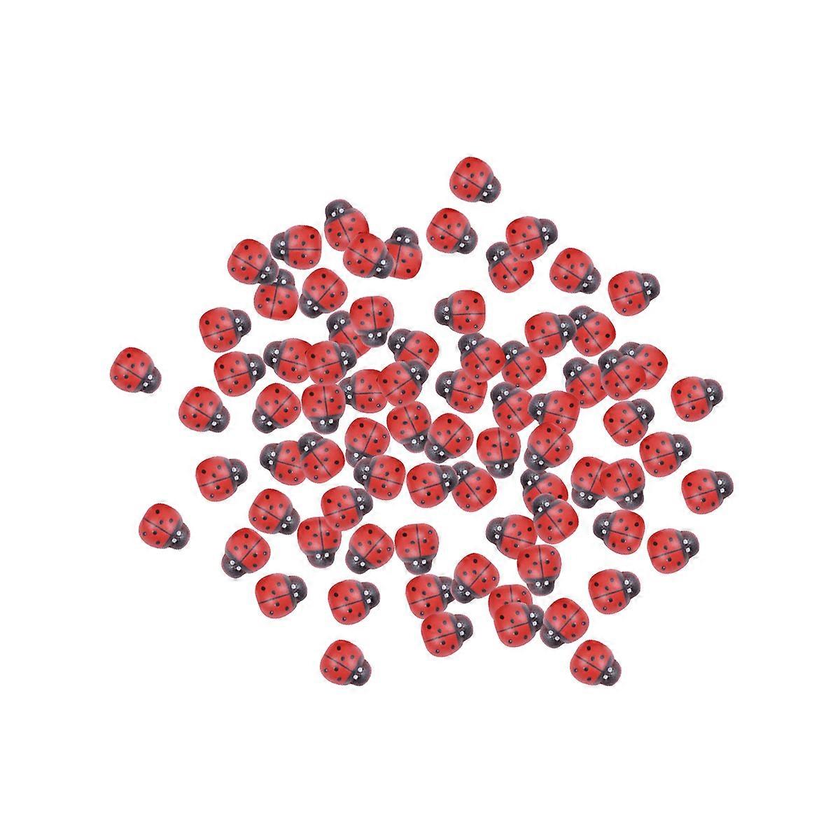 100 Pcs SelfAdhesive Red Ladybugs Wooden Stickers for DIY Decoration Crafting and Garden Use