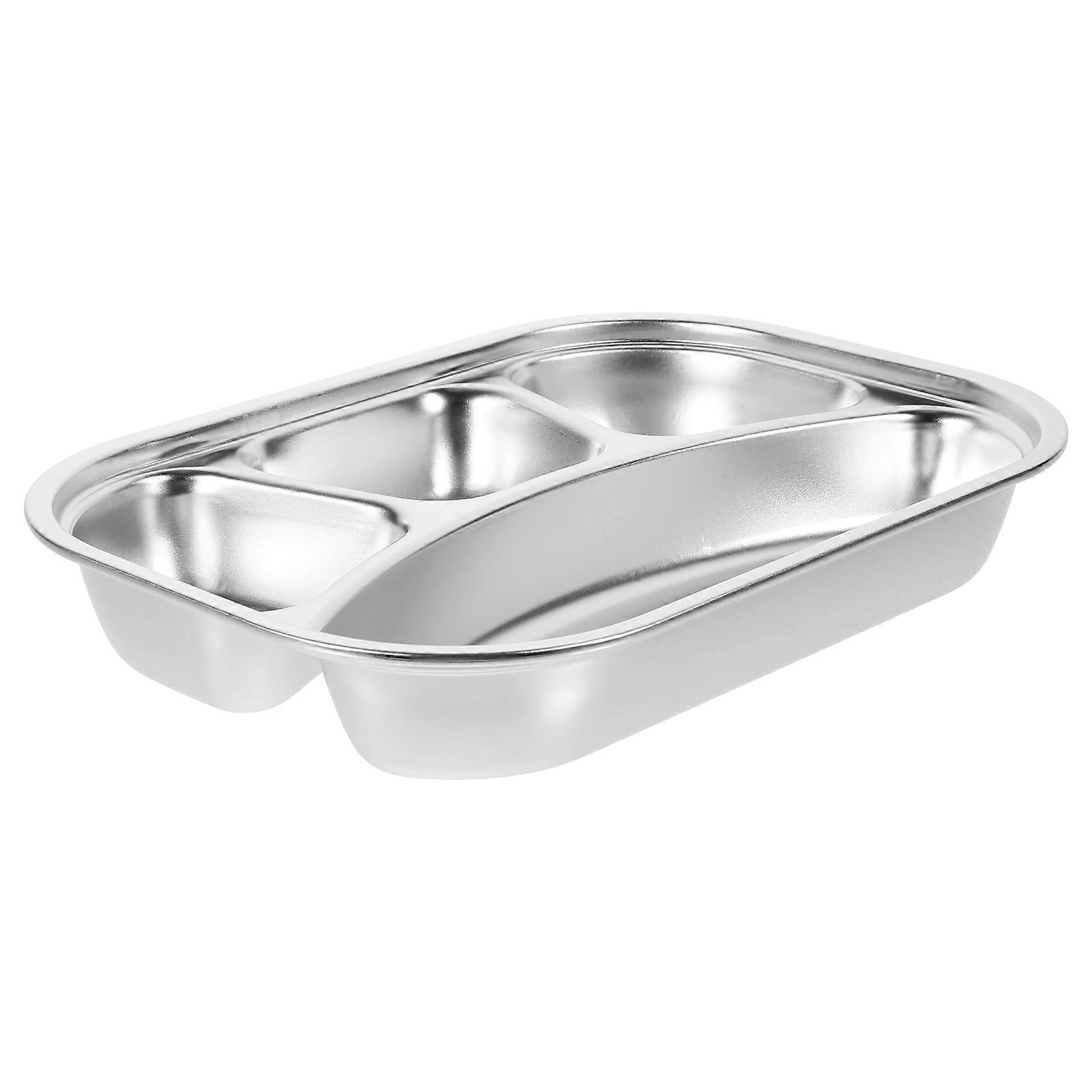 1 Set Stainless Steel Plate Lunch Box Canteen for Office Use Silver
