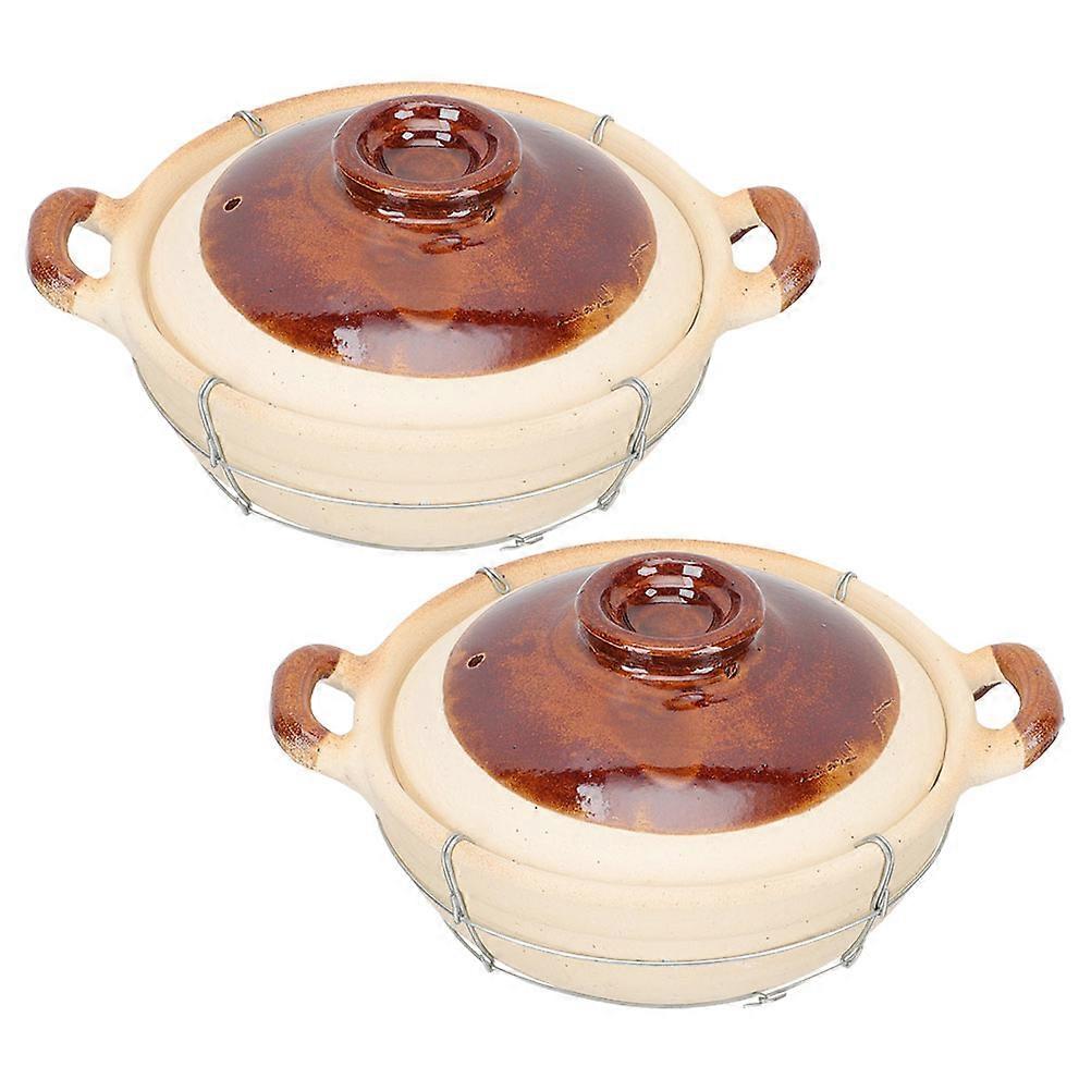 Clay Casserole Pot with Lid, Heat Resistant Handle Cooking for Soup, Rice, and Individual Servings – 2pcs Set for Home