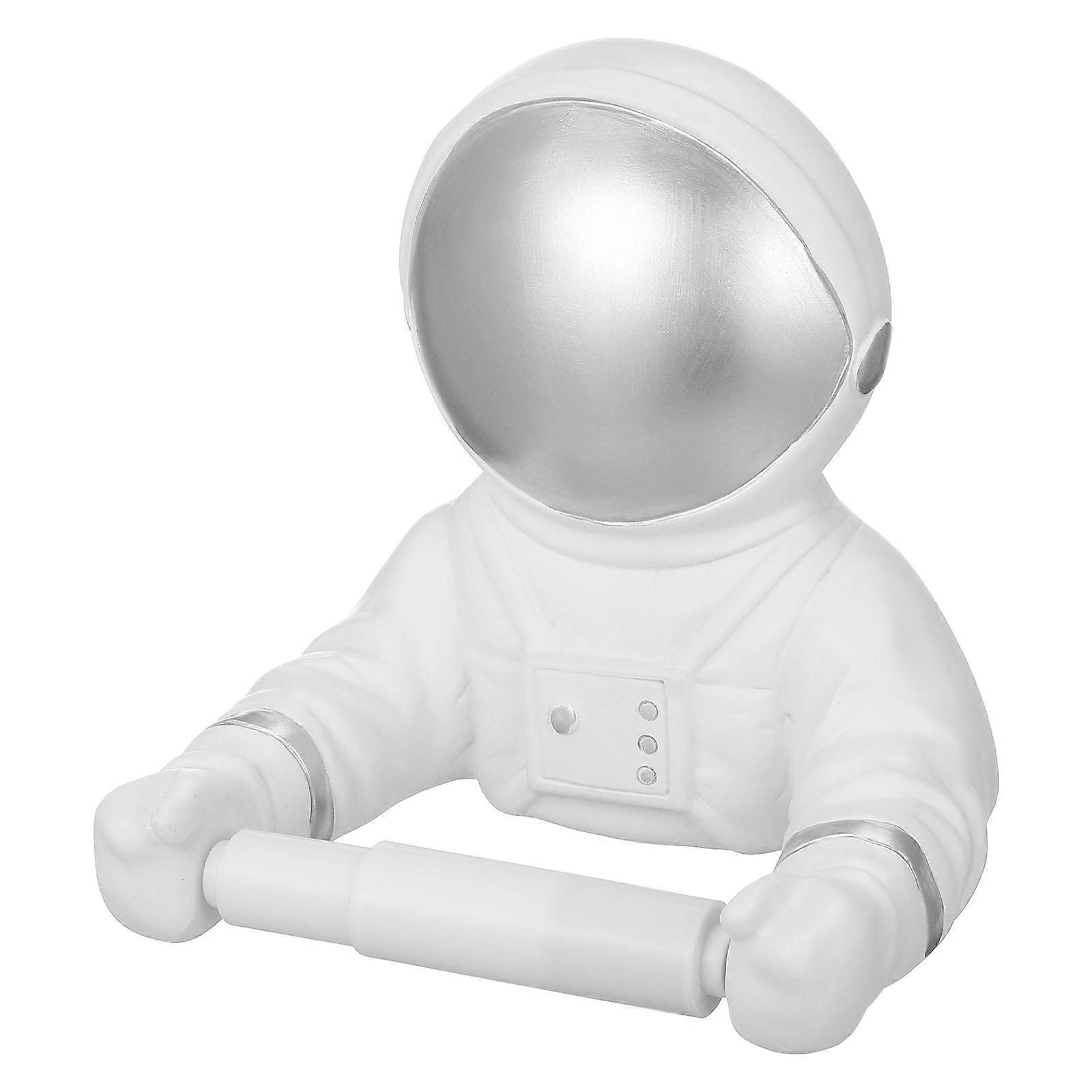 حامل ورق التواليت الراتنج الإبداعي لرائد الفضاء مع قاعدة مستقرة وتصميم سهل التنظيف لتزيين الحمام أو المطبخ أو غرفة المعيشة