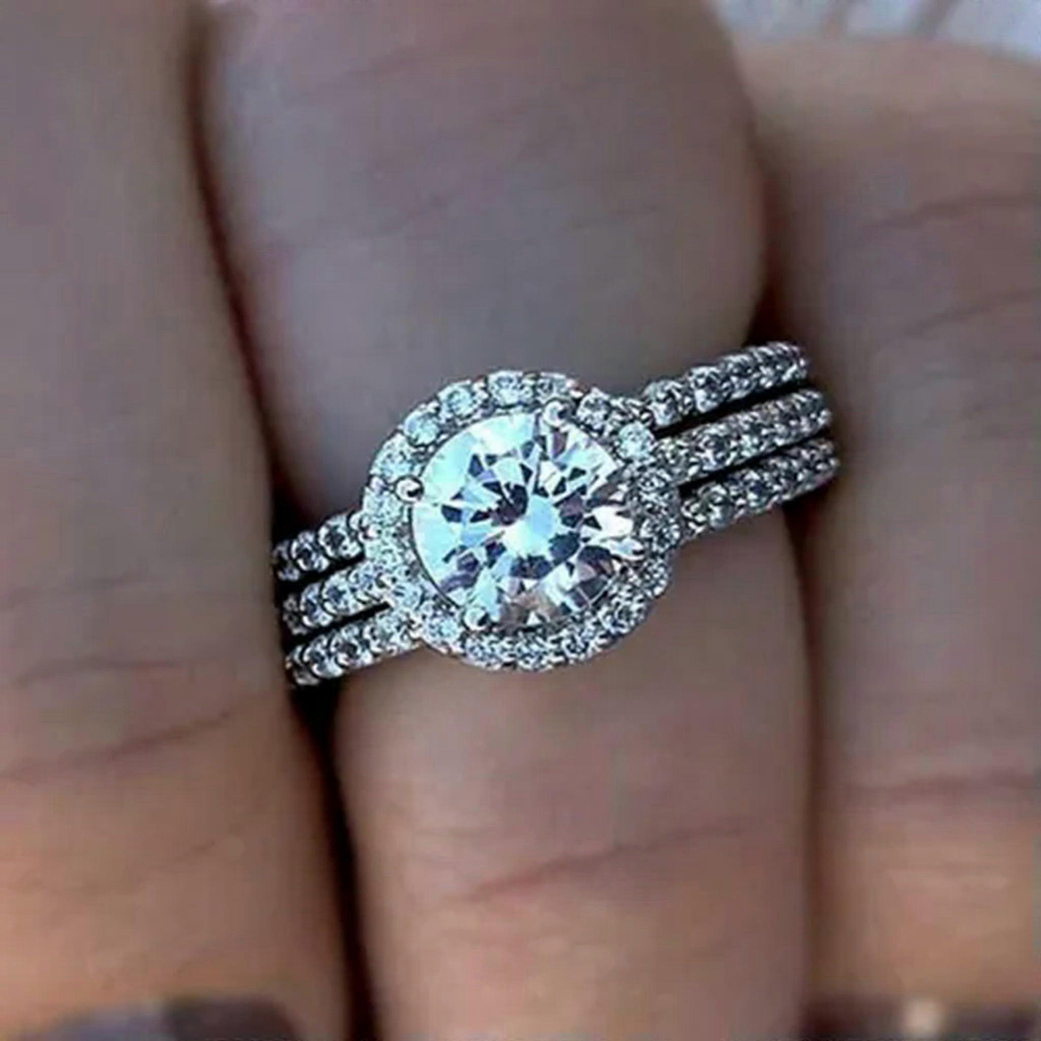 Ring with Round Cut from 925 Silver, Women's Jewelry with Cubic Zirconia, Sizes 6-10-7