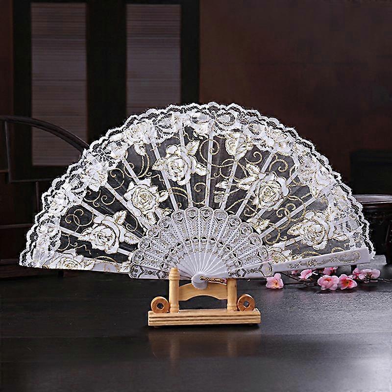 1Pc Hollow Aesthetic Beauty Folding Fan Fashion Fan Classical Rose Lace Solid Color Performance Props