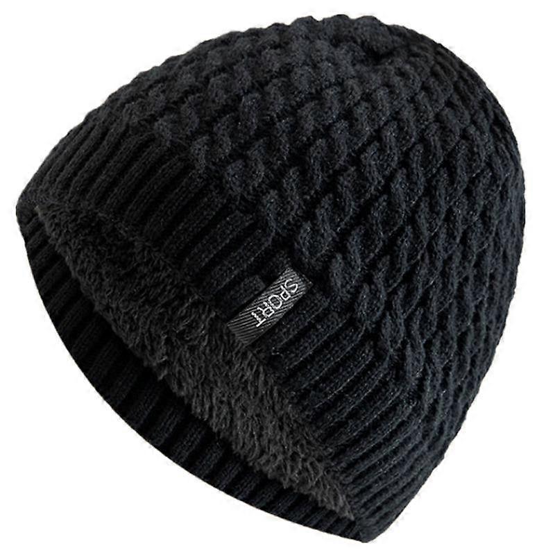 Unisex Sports Label Knitted Hat Fashion Winter Beanie Hats For Woman And Man Plush Fur Lined Warm Winter Cap