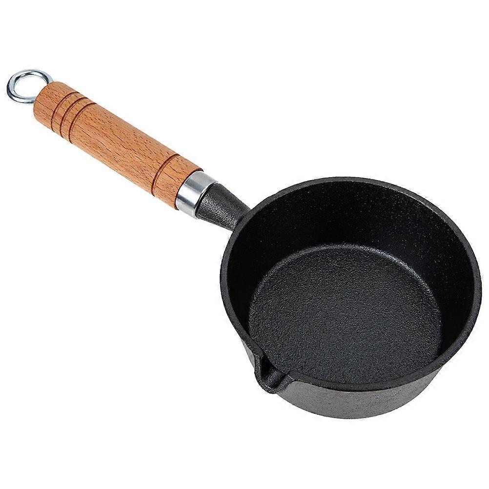 Butter Melting Pot Small Sauce Pan with Wooden Handle for Home Iron Black 0.5L