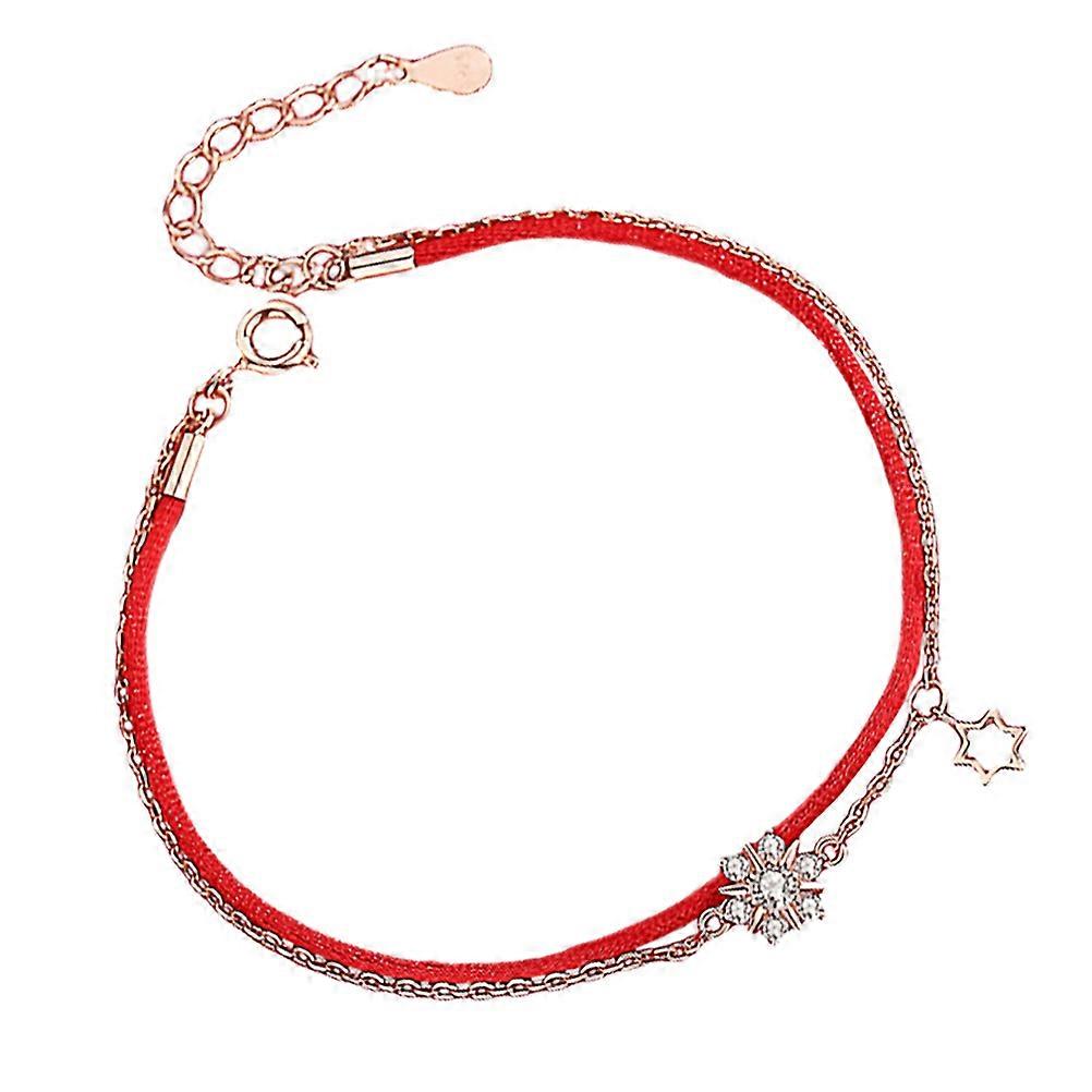 Here's a refined and attractive product description for your **Red Rope Snowflake Bracelet**:
 
**Elegant Red Rope Snowflake Bracelet with Rose