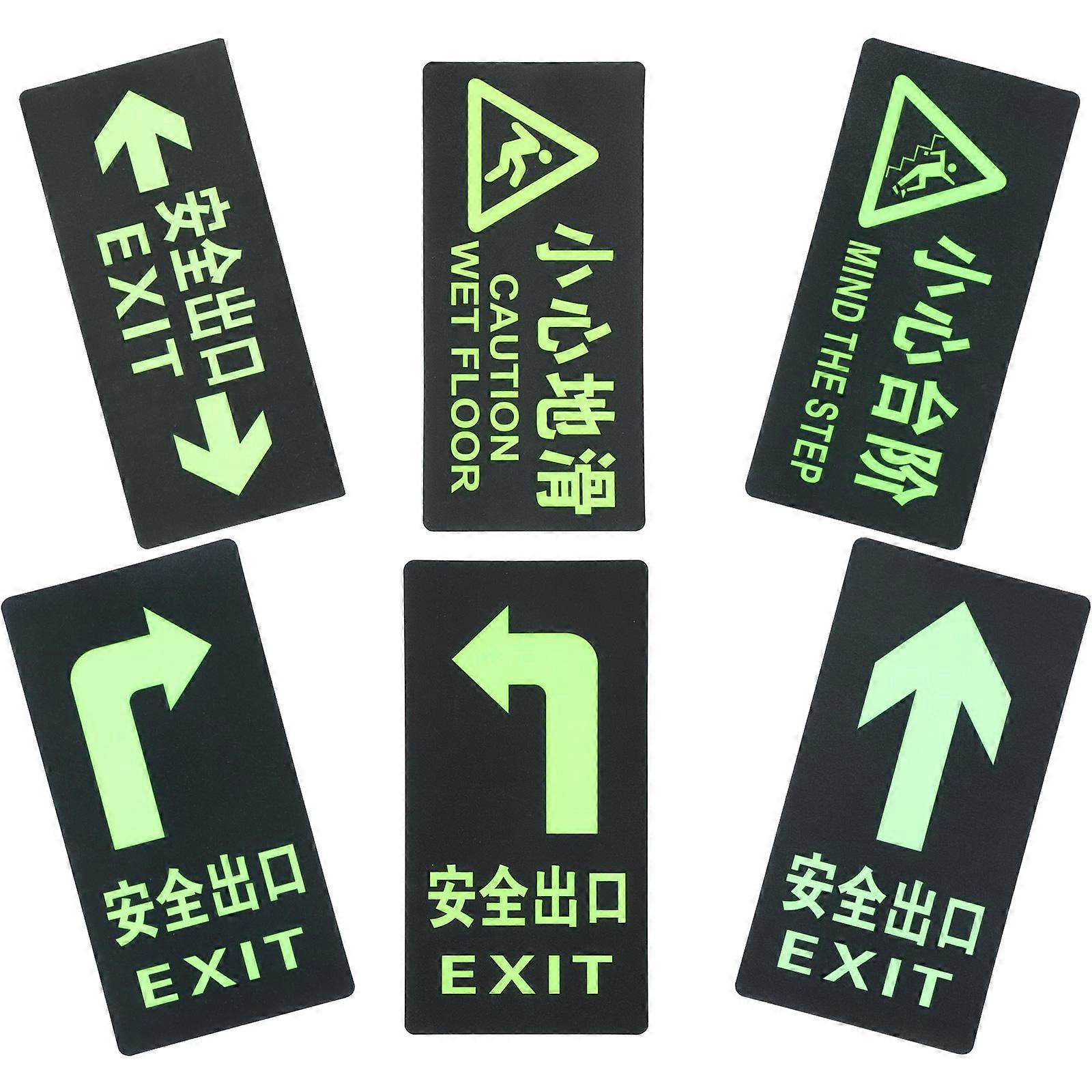 Safety Exit Indication Stickers 6 Pcs Stickers Glowing Direction Indicator Stickers For Dark Environment Green Plastic