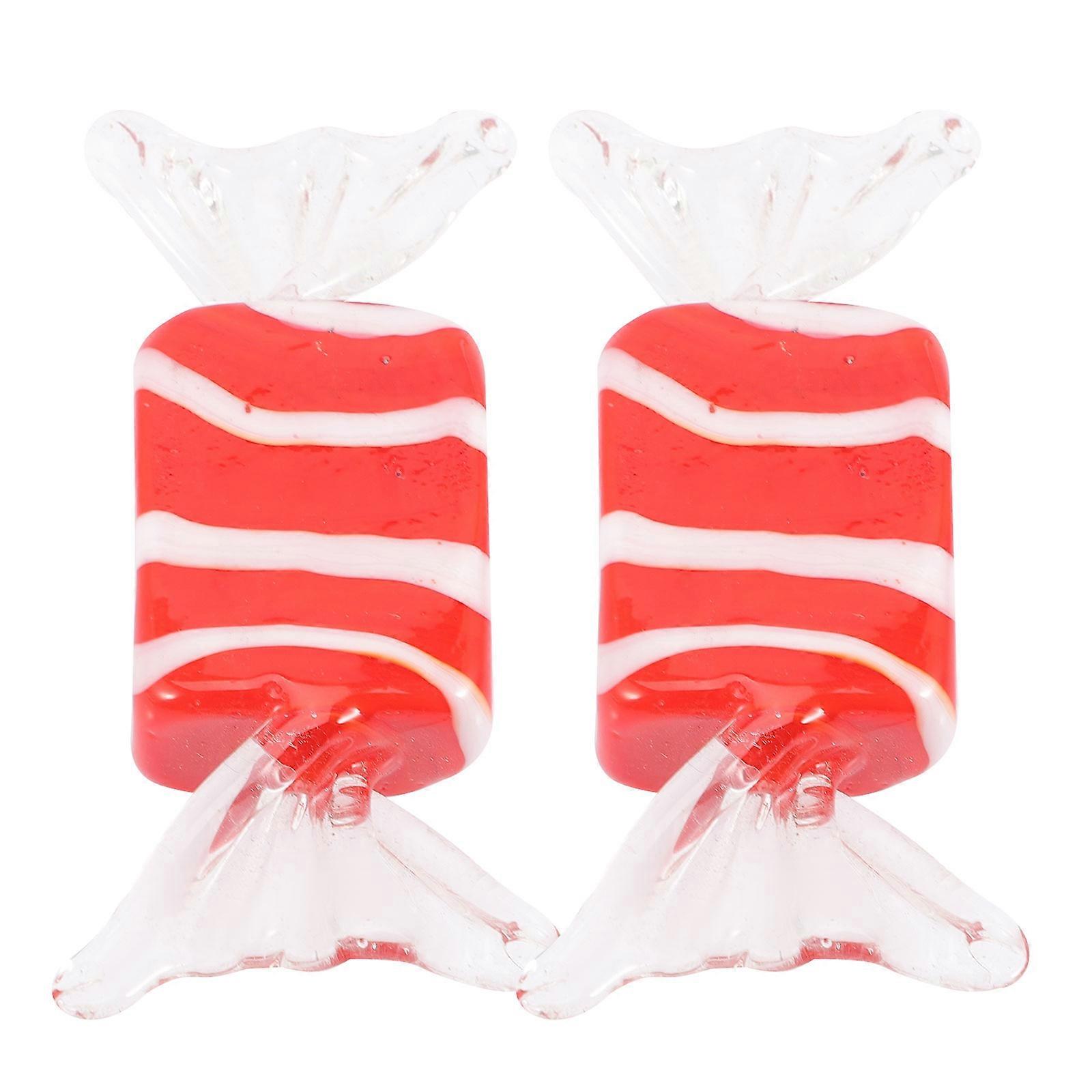 Glass Candy Ornament 2Pcs Decorative Item For Home And Party Use Red Color Ideal For Christmas And Wedding Decor