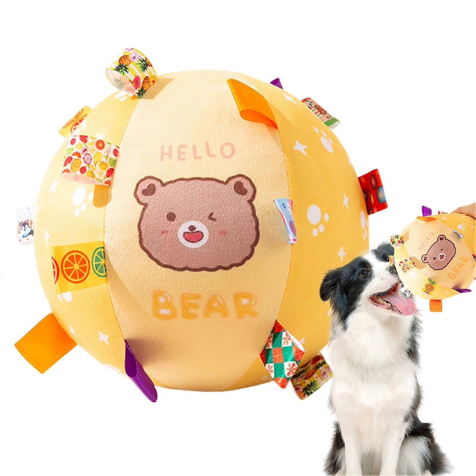 Interactive Squeaky Dog Ball Toy With Strap, Soft Rubber Chew Ball for Teething, Built-In Bell
