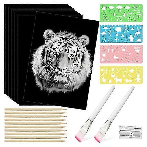 67 Pcs Scratch Paper Art Set Kids Adults Scratchboard Crafts Kit 50 Sheets A4 Black Coated Paper