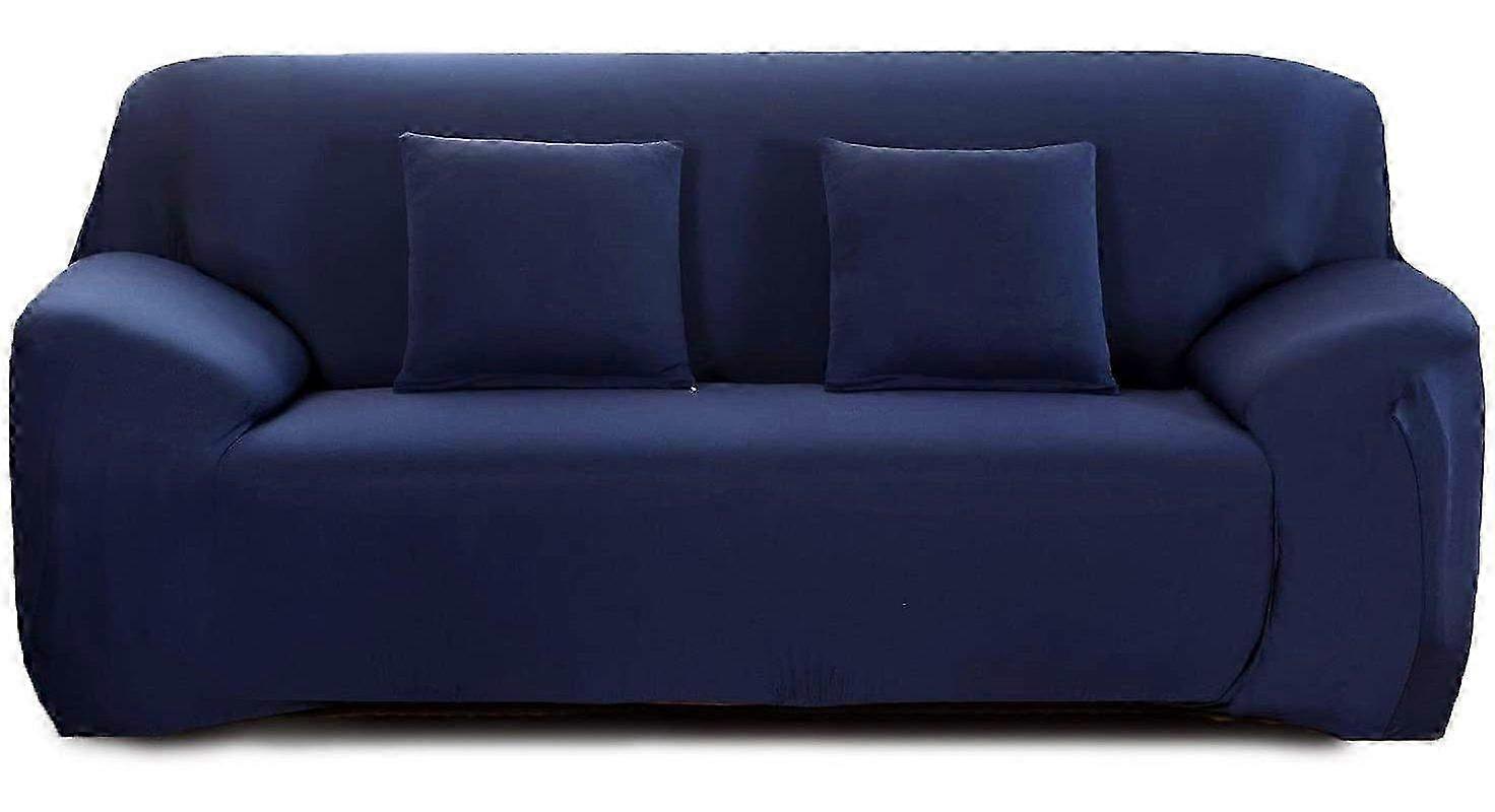 Fitted Stretch Sofa Cover Slipcover for 2-Seater Couch with Armrests - Navy Blue Protective Cover for Furniture