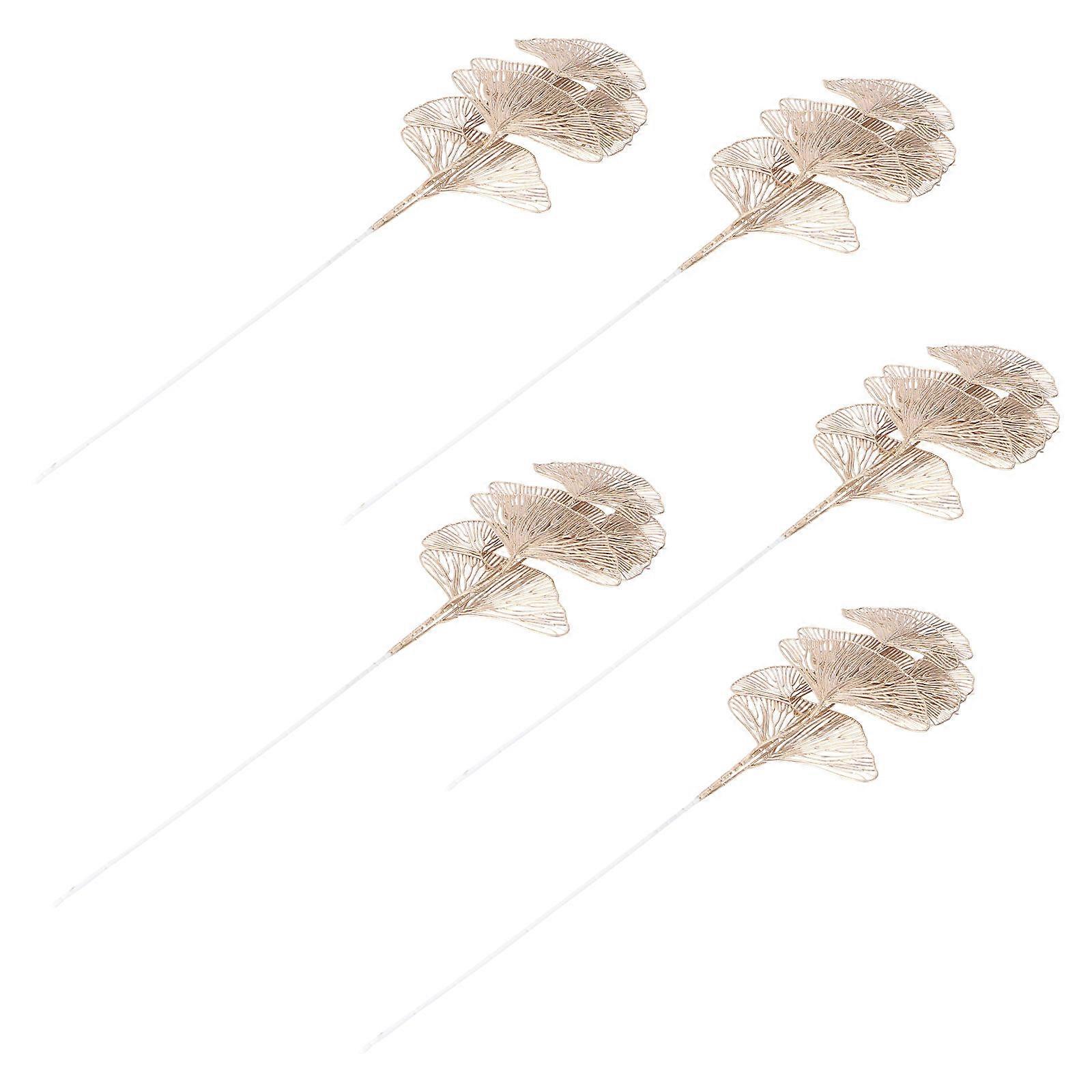 Artificial Ginkgo Leaf Simulation Pick for Wedding Decor 5Pcs Golden