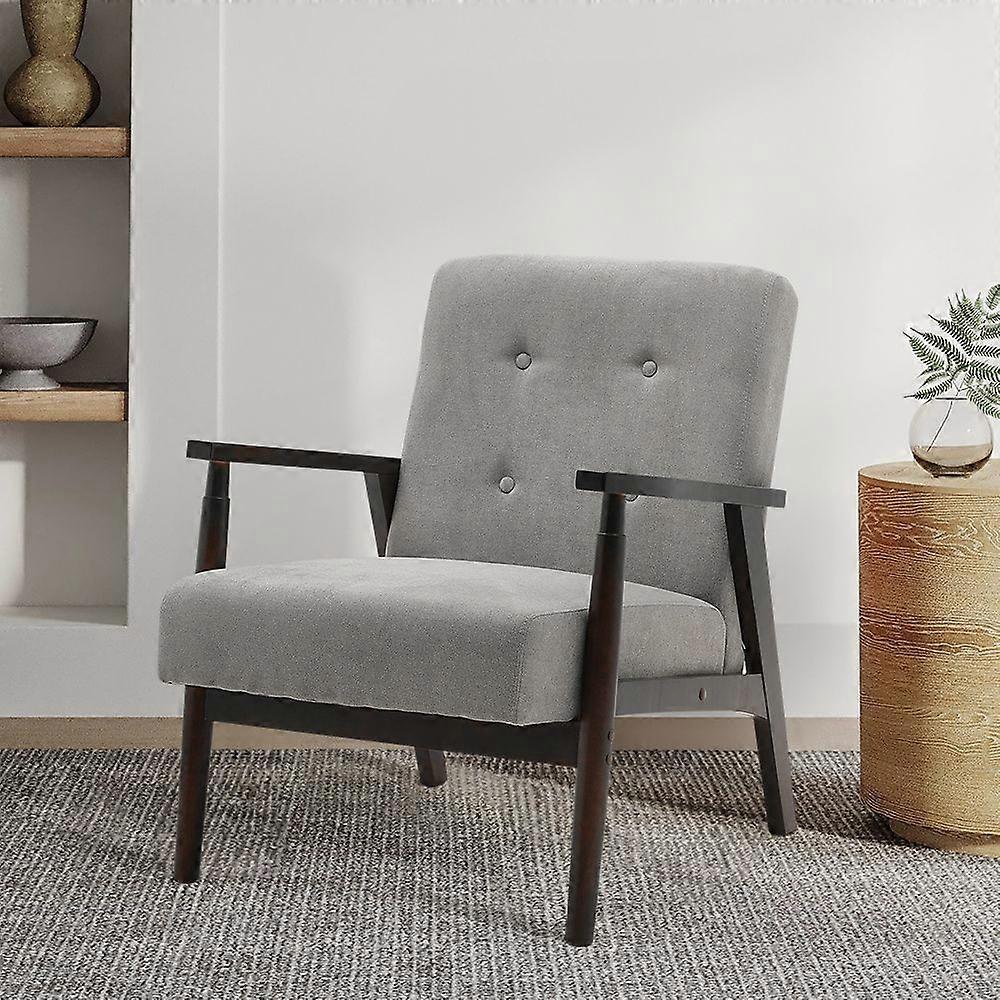 Solid Wooden Button Cushion Armchair-Grey