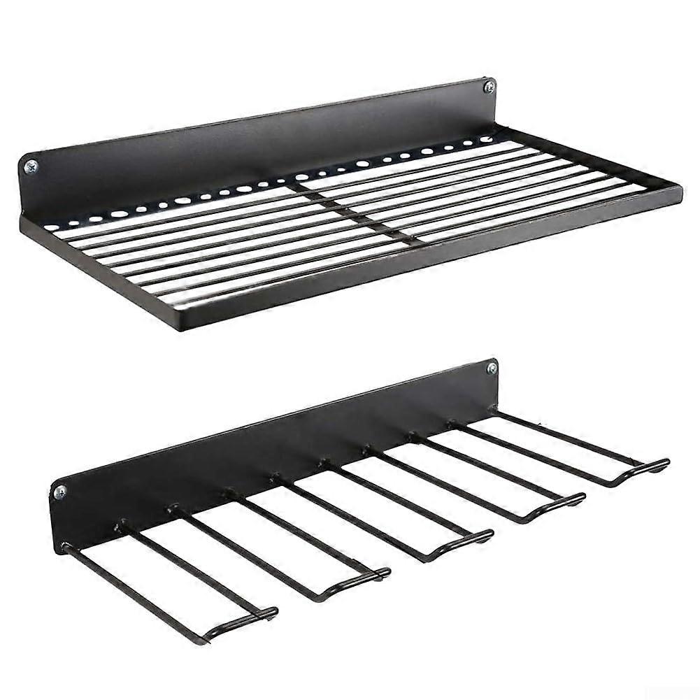 Wall mount for electric tool organizer with 2 tiers for 4 cordless drills  Steel garage storage rack with antidrop net for workshop, DIY tools