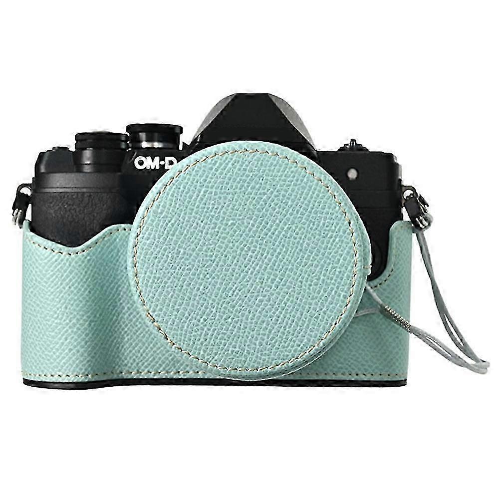 For Olympus OM-D E-M10 Mark IV Camera Case Half Wrapped Leather Bottom Cover with Lens Cap