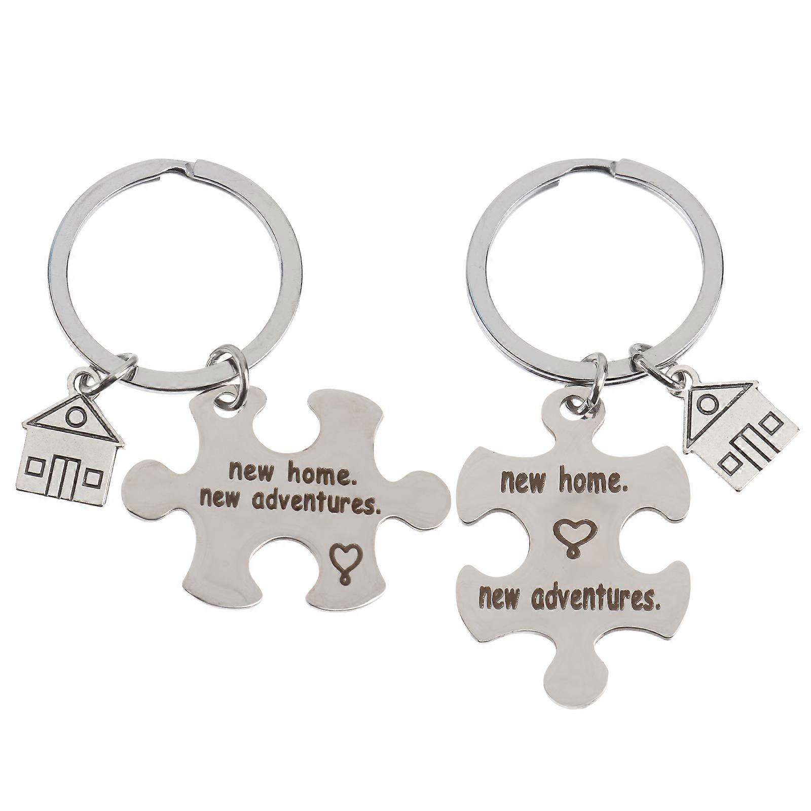 Fashionable Key Decor Small Gift Keychains Ideal For Friends Family Lovers With Unique Puzzle Shape Design 2Pcs