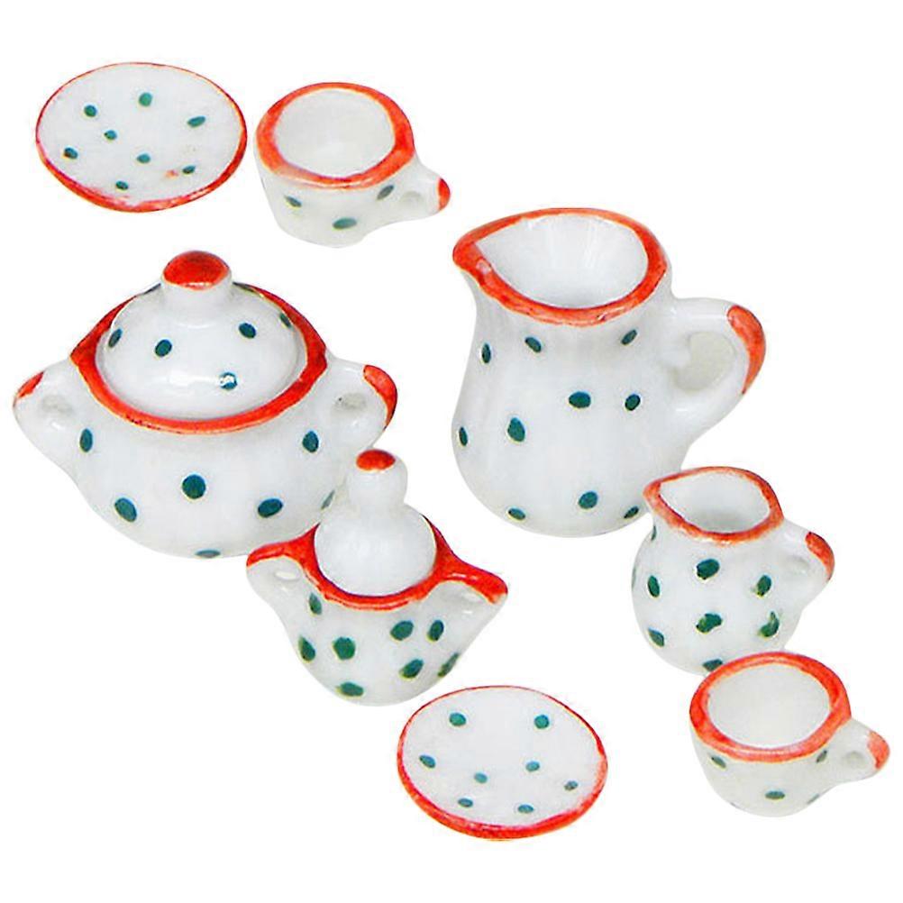 Funny Mini Tea Set Ornaments Simulation Ceramics Tableware for Playing Red 1 Set